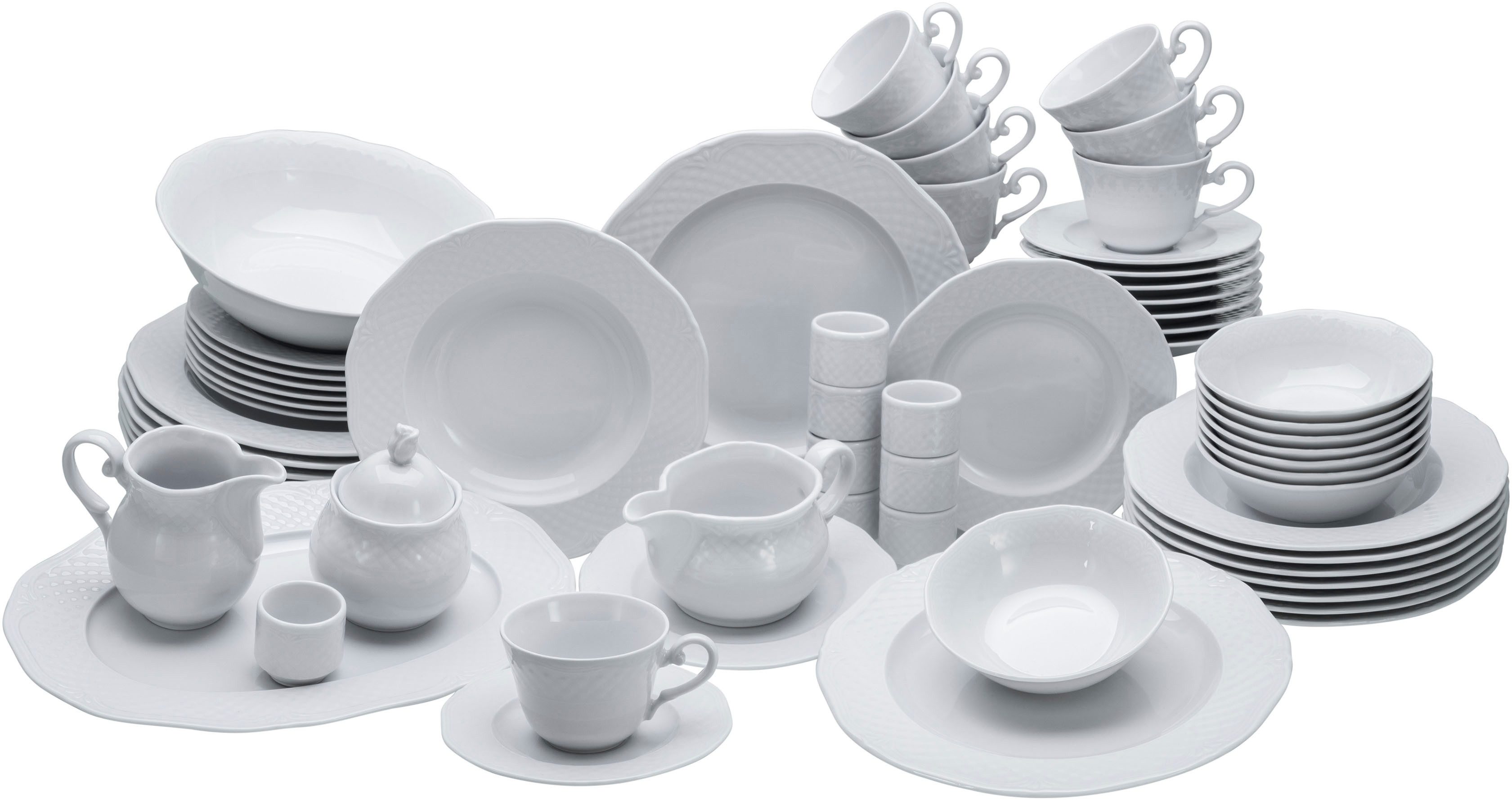 CreaTable Kombiservice Geschirr-Set Arianne (61-tlg), 8 Personen, Porzellan, Service, weiß, klassische, Form, 61 Teile, für 8 Personen