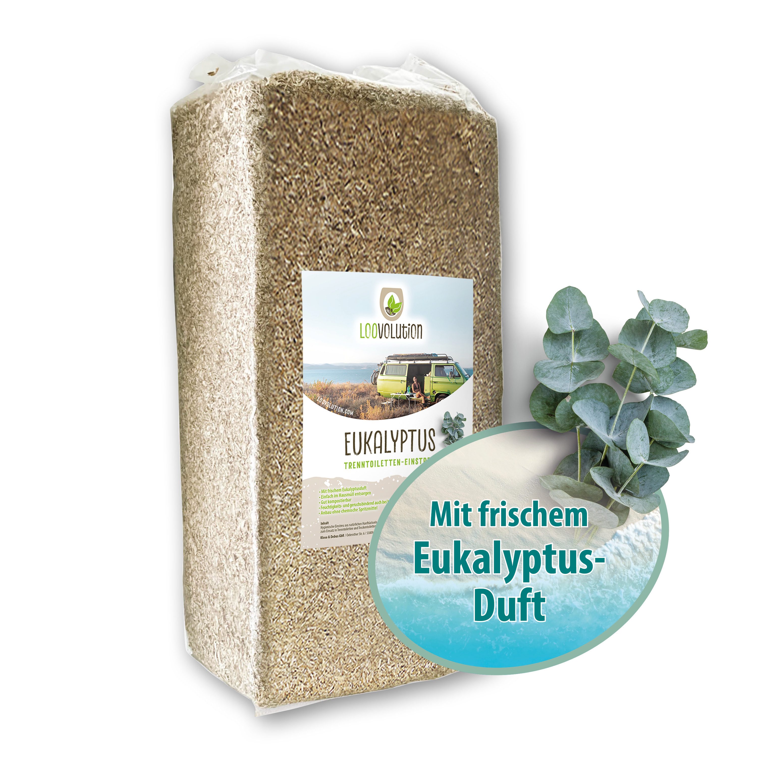 Loovolution Campingtoilette Loovolution® Toiletteneinstreu 3 kg mit Eukalyptus Hanfeinstreu
