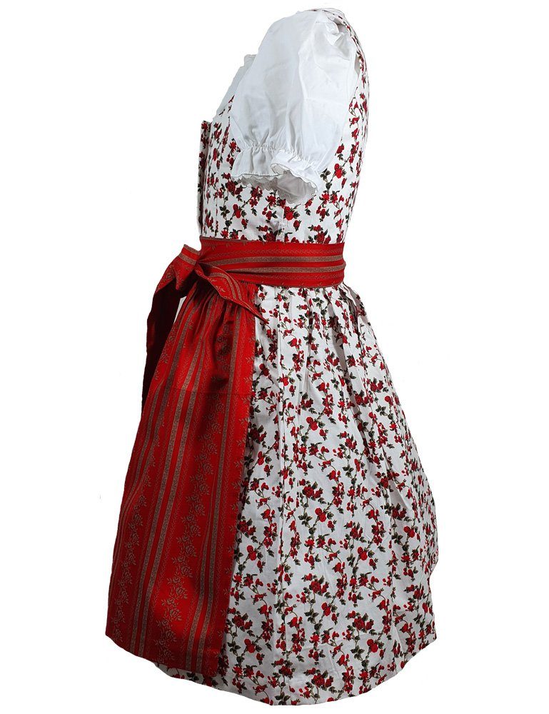 Bluse Trachtenkleid / Kleid Blümchendesign mit Mädchen - (3-tlg) Dirndl mit Weiß Maddox Kinder Rot, "Elli"