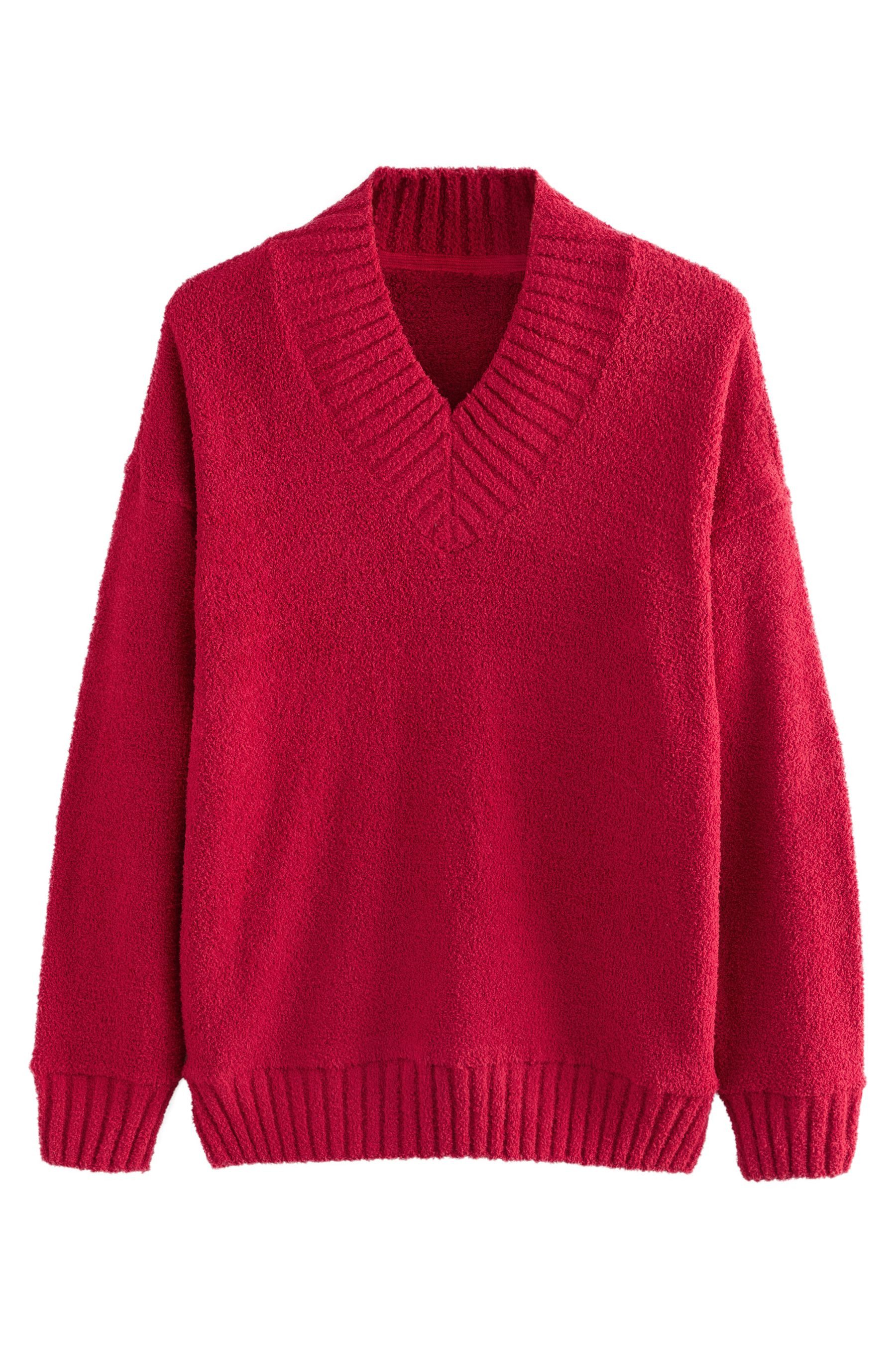 Strickpullover Flauschiges Teddy-Sweatshirt mit V-Ausschnitt