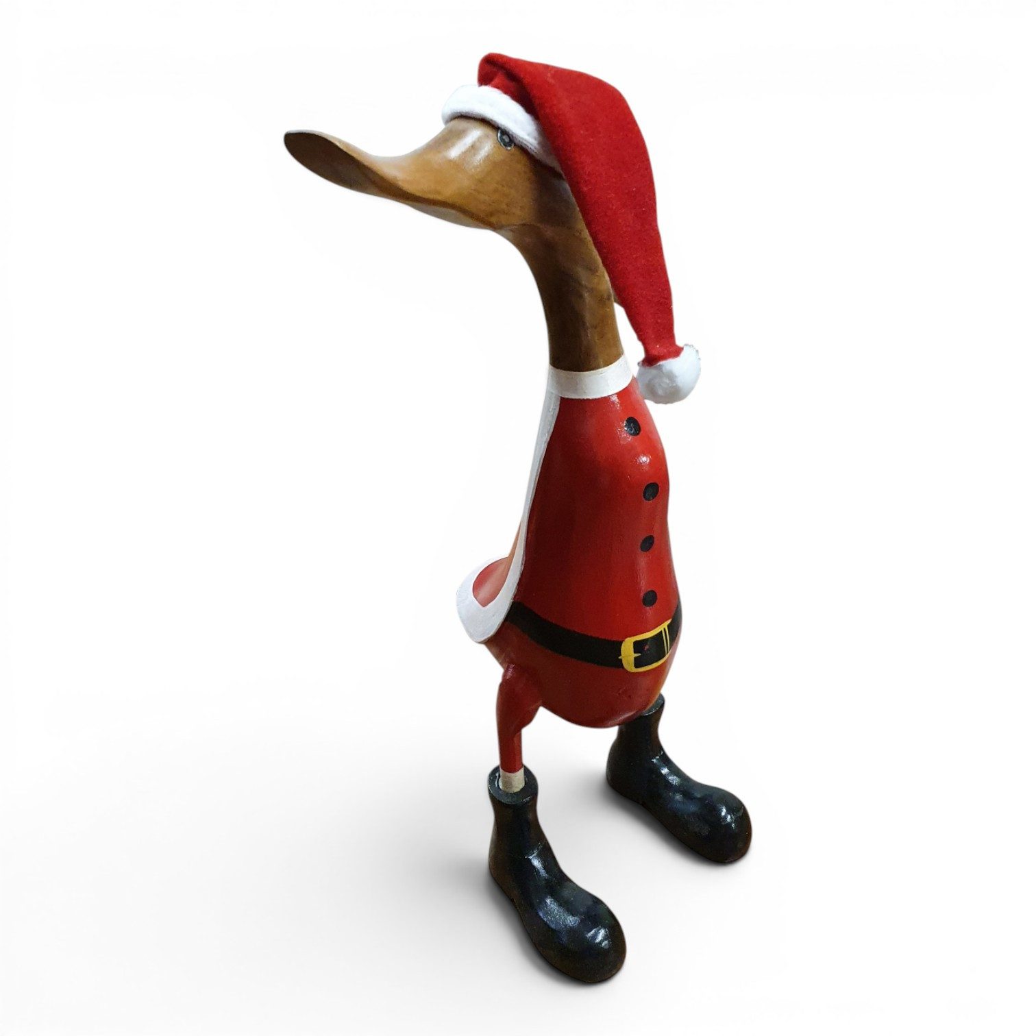 Kinaree Dekofigur Holzente Weihnachtsmann handbemalt Indonesien Bambus Holz Ente Santa, Naturprodukt, Handgefertigt, Geschenkidee, Weihnachten – Bild 4 von 4