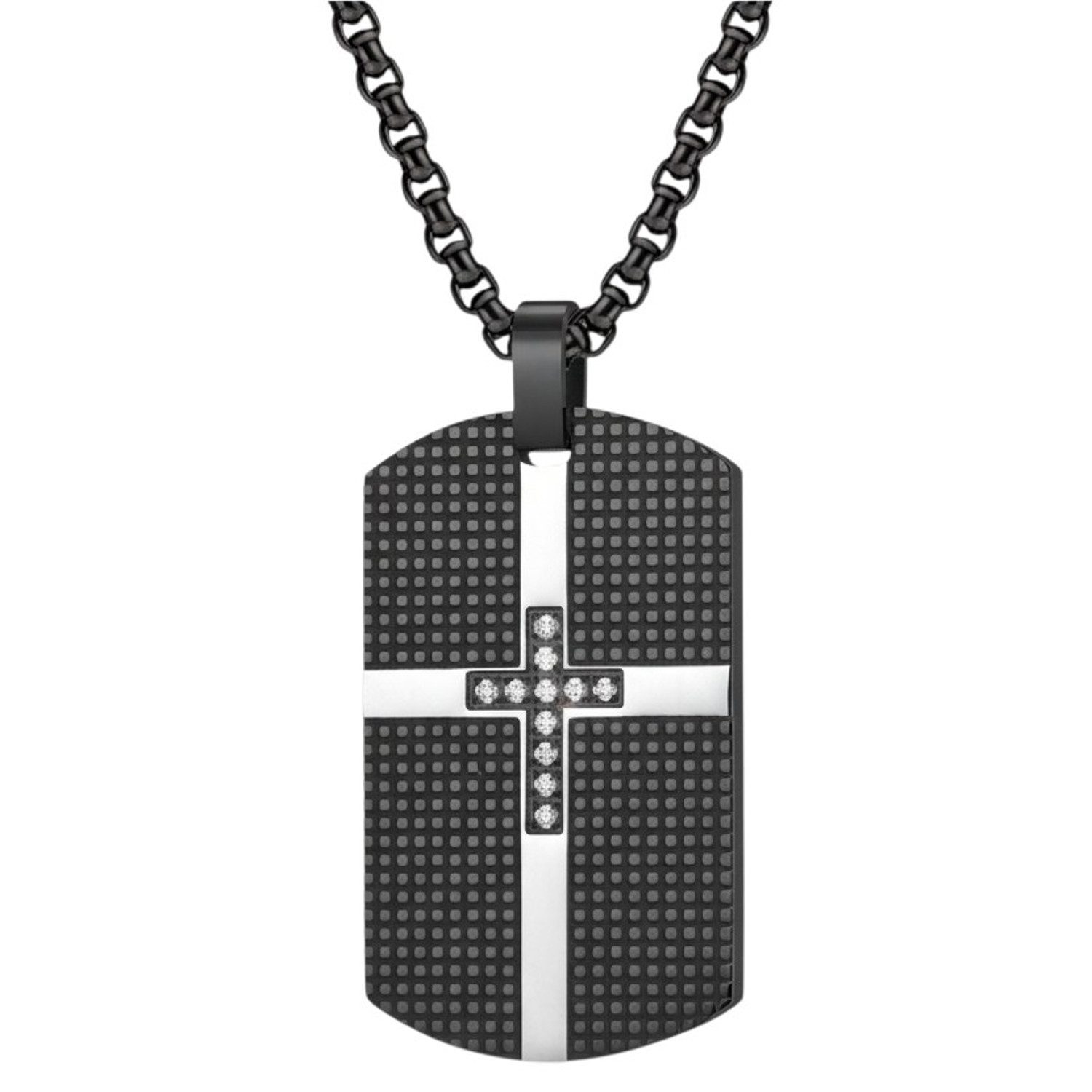 Kette mit Anhänger Halskette Herren Schwarz Edelstahl 60 cm DogTag
