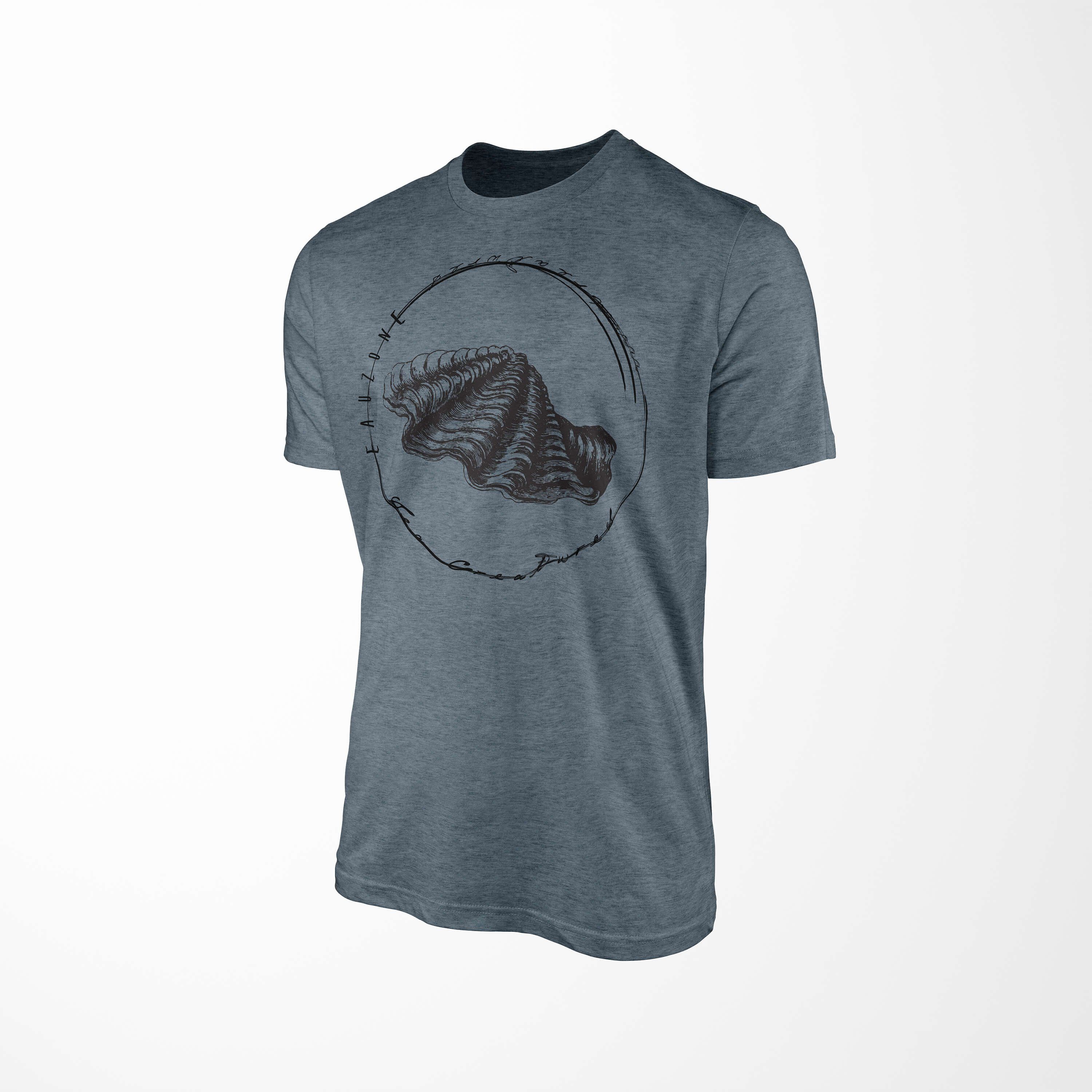 Sinus Art sportlicher - T-Shirt Schnitt Creatures, feine Indigo Tiefsee und Sea Struktur / Fische 088 Serie: T-Shirt Sea