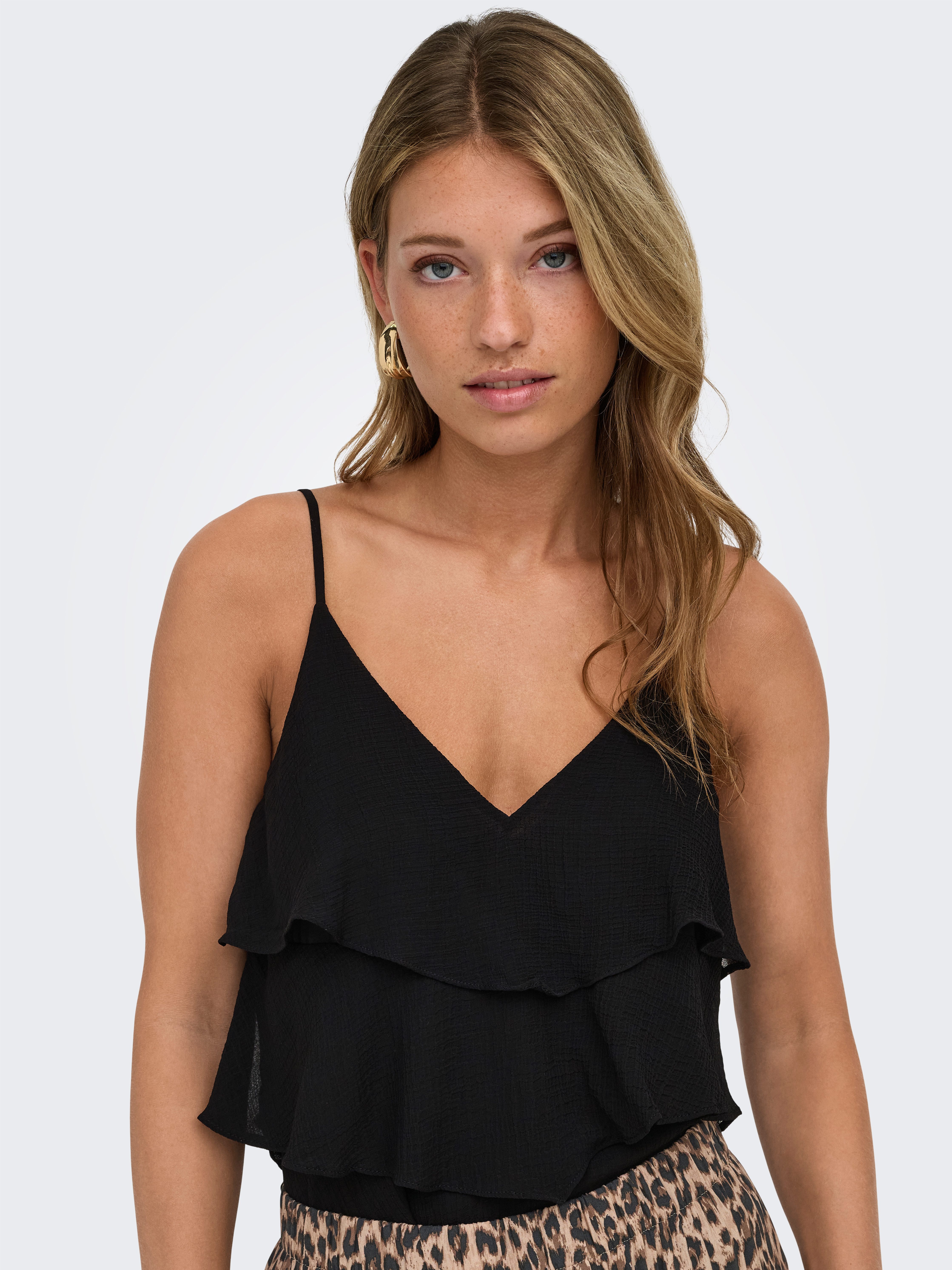 ONLY Trägertop ONLLINN LIFE FLOUNCE SINGLET WVN NOOS Kunstfaser, regular fit – Bild 2 von 5