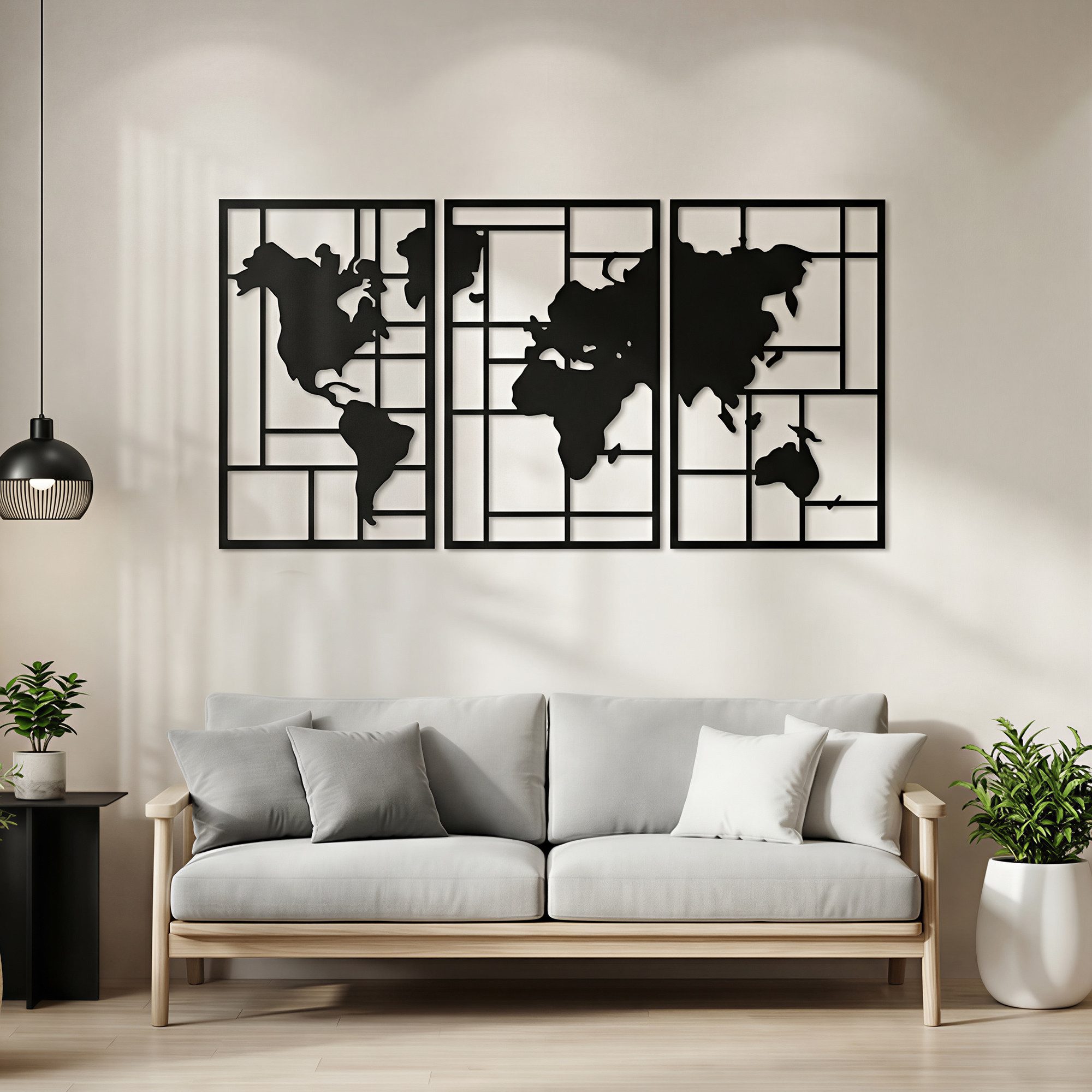 HOMCOM Wandbild Metall Wanddeko, Weltkarte (Wanddeko, 3 St), Metall Wandkunst mit Weltkarte, Schwarz