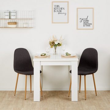 Homestyle4u Essgruppe Esstisch mit 2 Stühlen 80x80 cm Weiß Polsterstuhl, (Komplett-Set, 3-tlg)