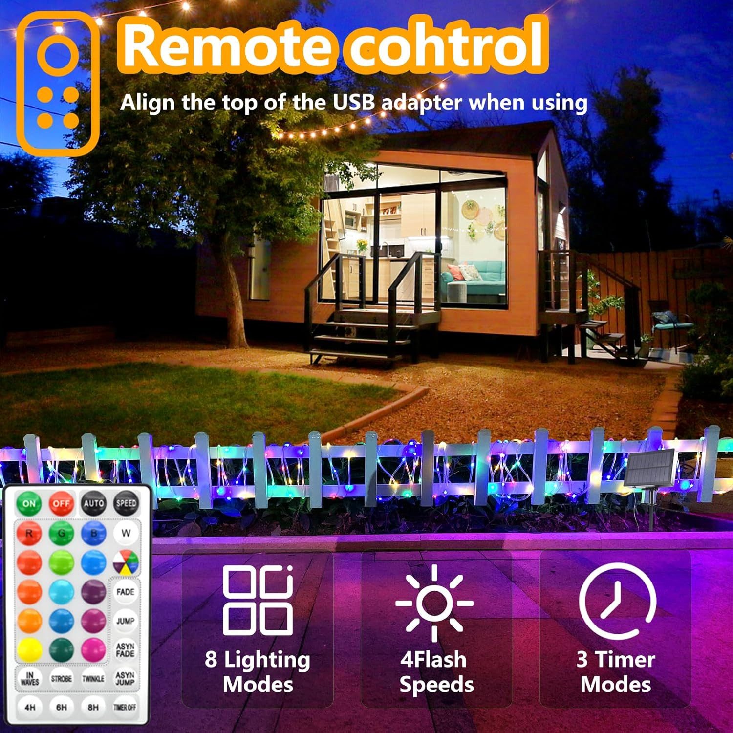 GLPE LED-Lichterkette LED Lichterschlauch 2x 10m 100LED RGB IP65 Außen Innen Fernbedienung, 200-flammig, RGB-Lichtschlauch mit 16 Farben, 8 Modi, USB-Betrieb, I – Bild 4 von 5