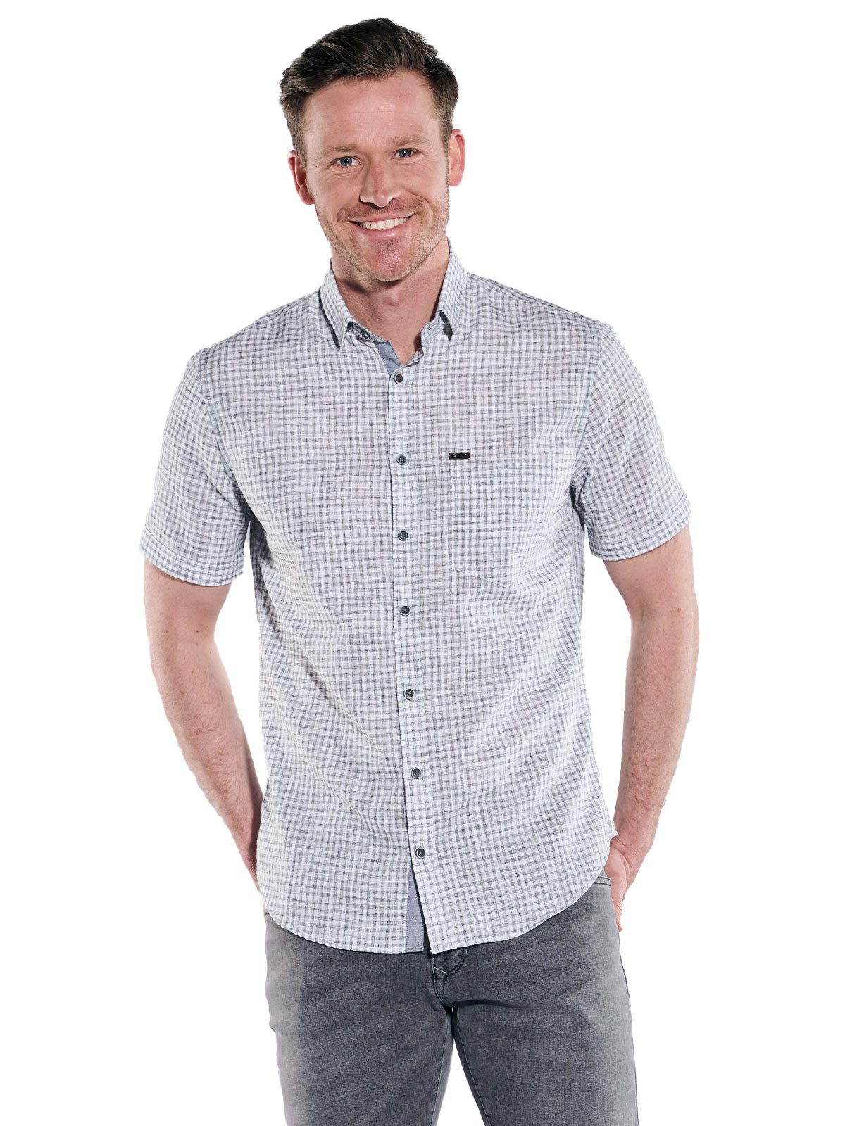 Engbers Kurzarmhemd engbers Herren Kurzarm-Hemd mit Leinenanteil, Anthrazit günstig online kaufen