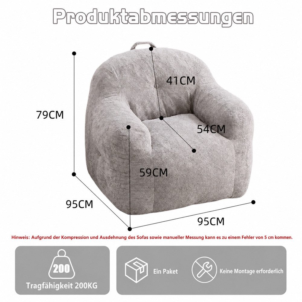 Leawin Relaxliege Sofas Wohnzimmer Loungesessel aus Chenille-Kunstfell weich, Bean Bag Sessel mit Schaumstoffflocken und ohne Montage