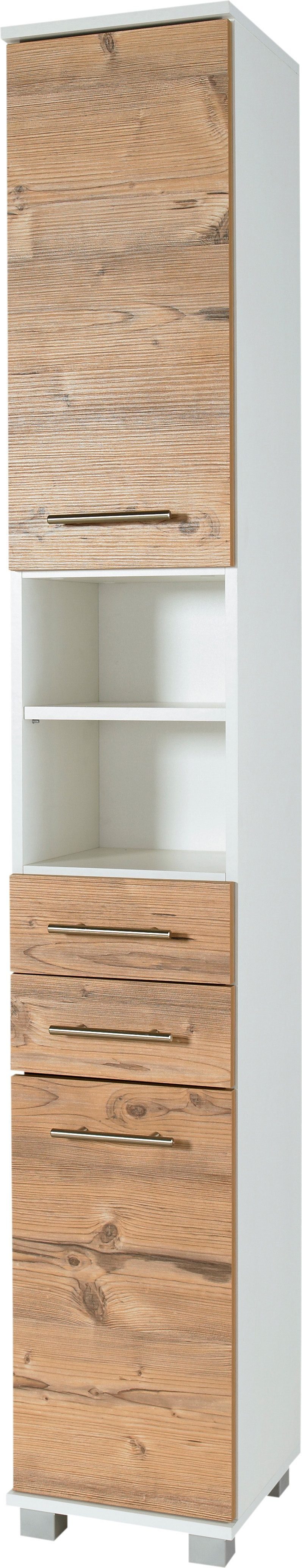 Schildmeyer Hochschrank Palermo Breite 30 cm, verstellbare Einlegeböden, 2 Schubkästen & 2 Türen weiß/silberfichte | Hochschränke