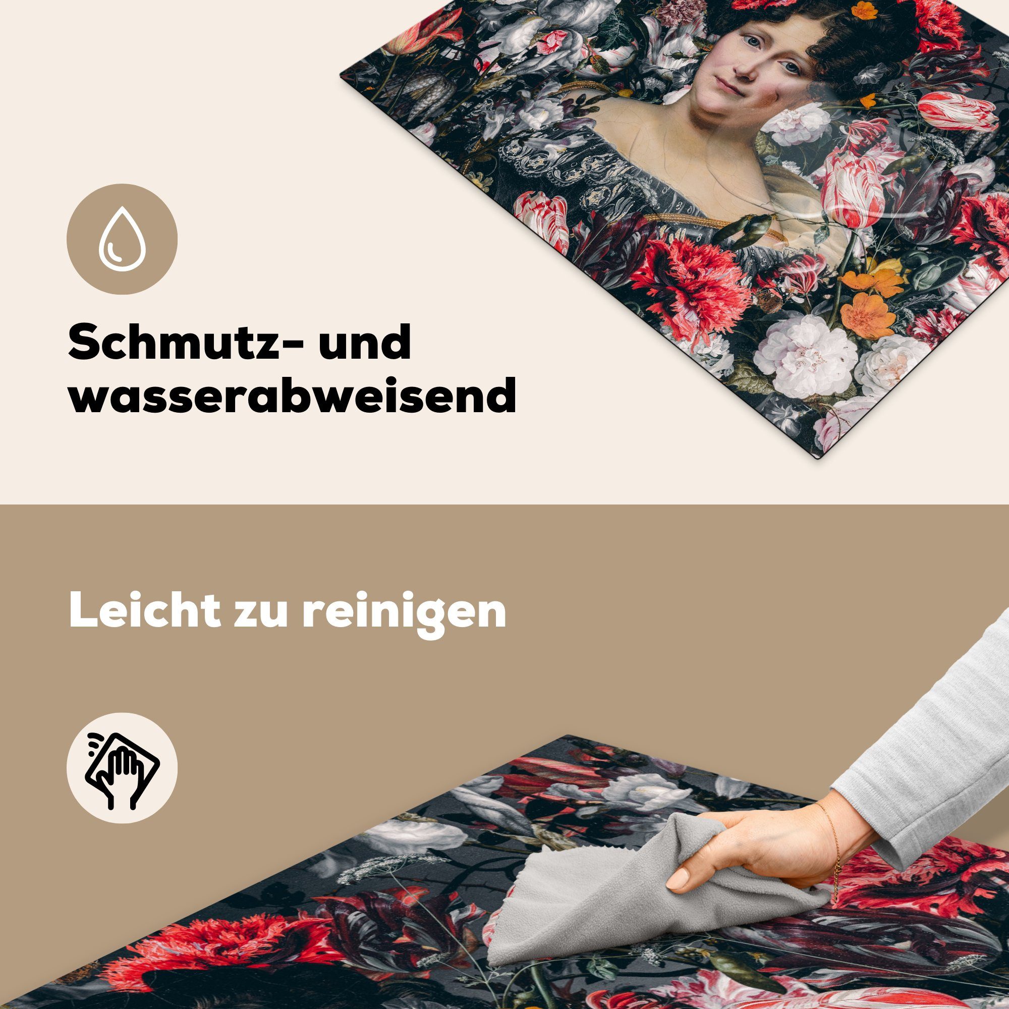 MuchoWow Herdblende-/Abdeckplatte Schutz - Blumen tlg), cm, 71x52 Collage, Meister Vinyl, Alte küche, (1 die für Ceranfeldabdeckung - Induktionskochfeld