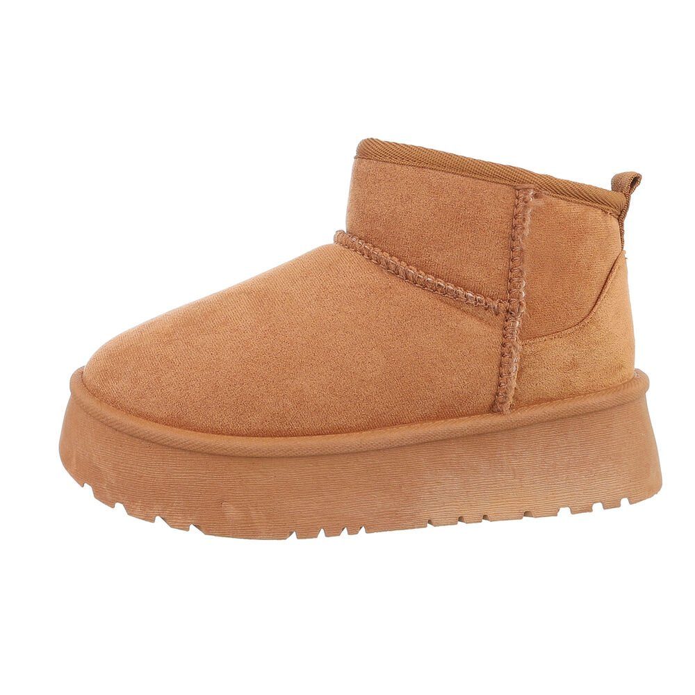 Ital-Design Damen Snowboots Freizeit Snowboots Flach Plateaustiefeletten in Camel