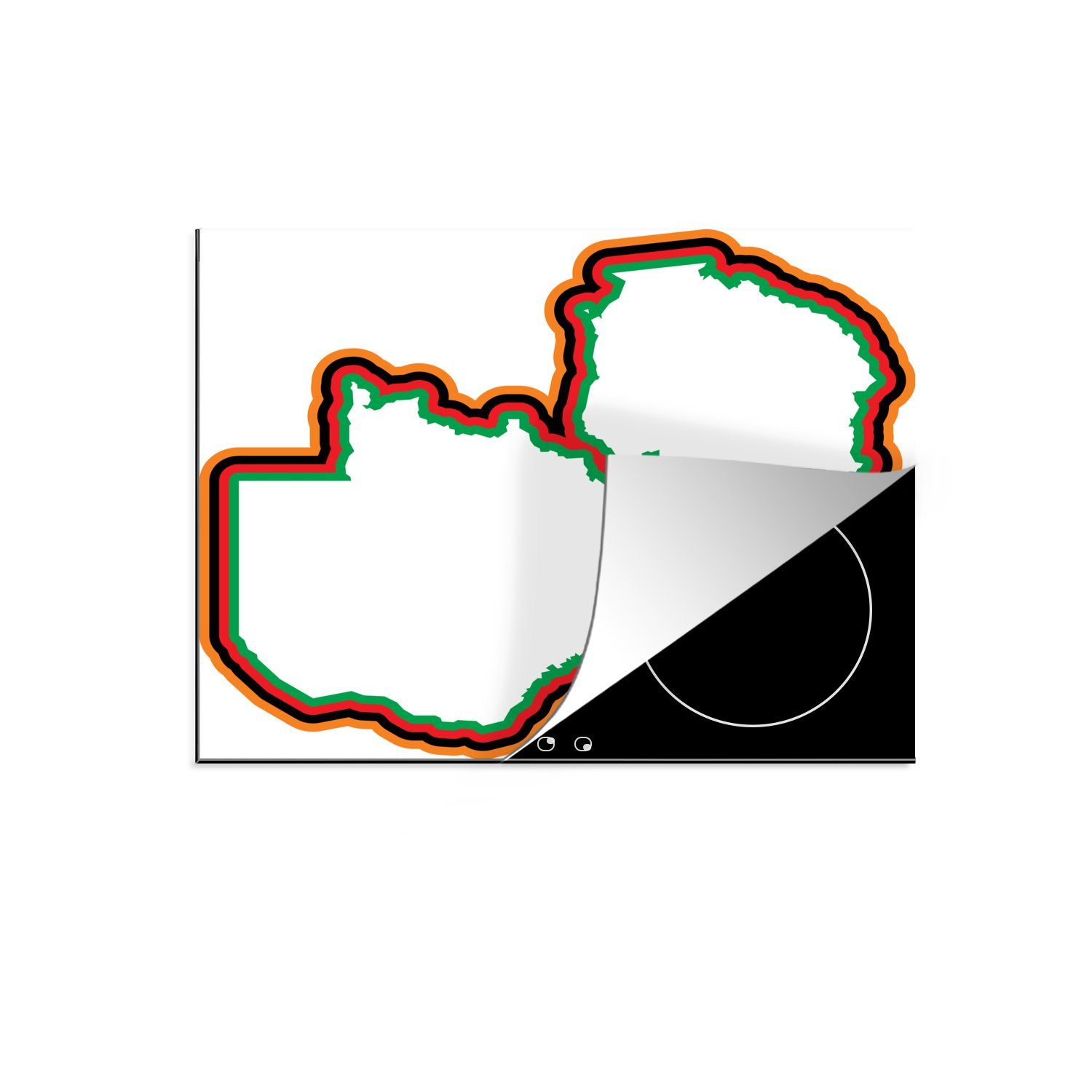 MuchoWow Herdblende-/Abdeckplatte Eine Illustration von Sambia in den Farben der Flagge, Vinyl, (1 tlg), 60x52 cm, Mobile Arbeitsfläche nutzbar, Ceranfeldabdeckung