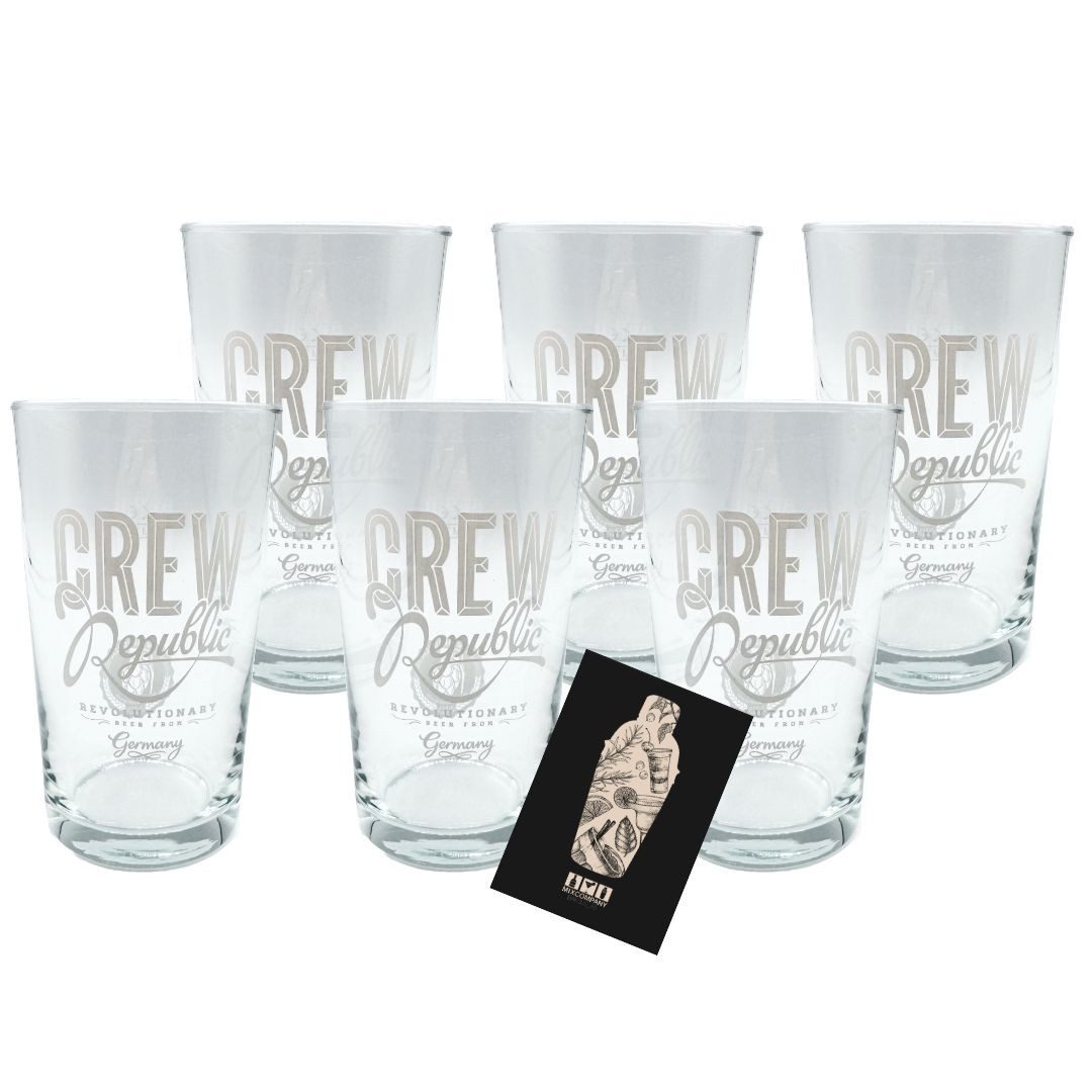 Bierglas Crew Republic Bierglas Set – 6x Biergläser mit Gravur, 0,3L geeich