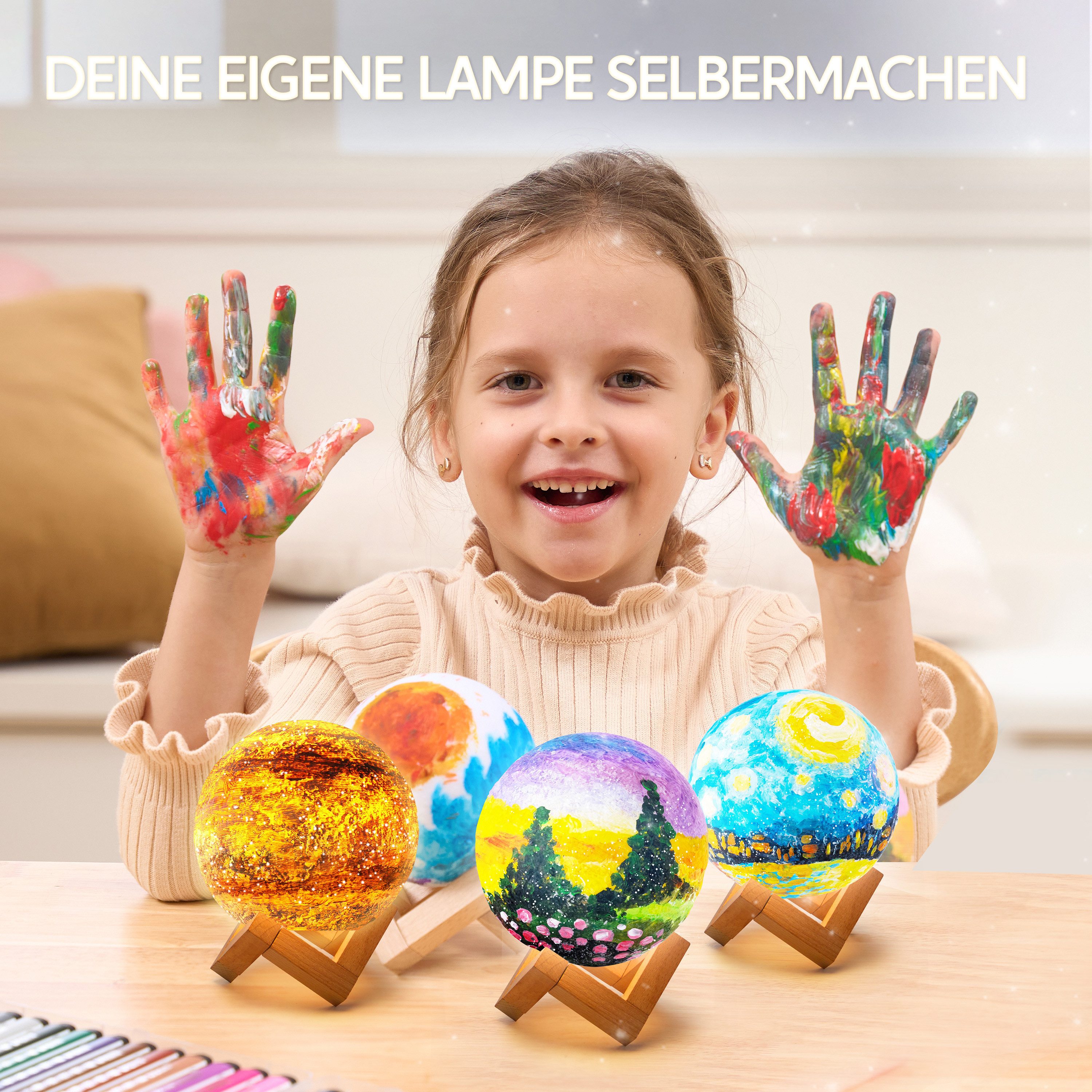 Klever Kits Bastelscheren Klever Kits Basteln MondLampe Malset,DIY Mond Lampe Malset Kreativ Set, (1-tlg) – Bild 5 von 5