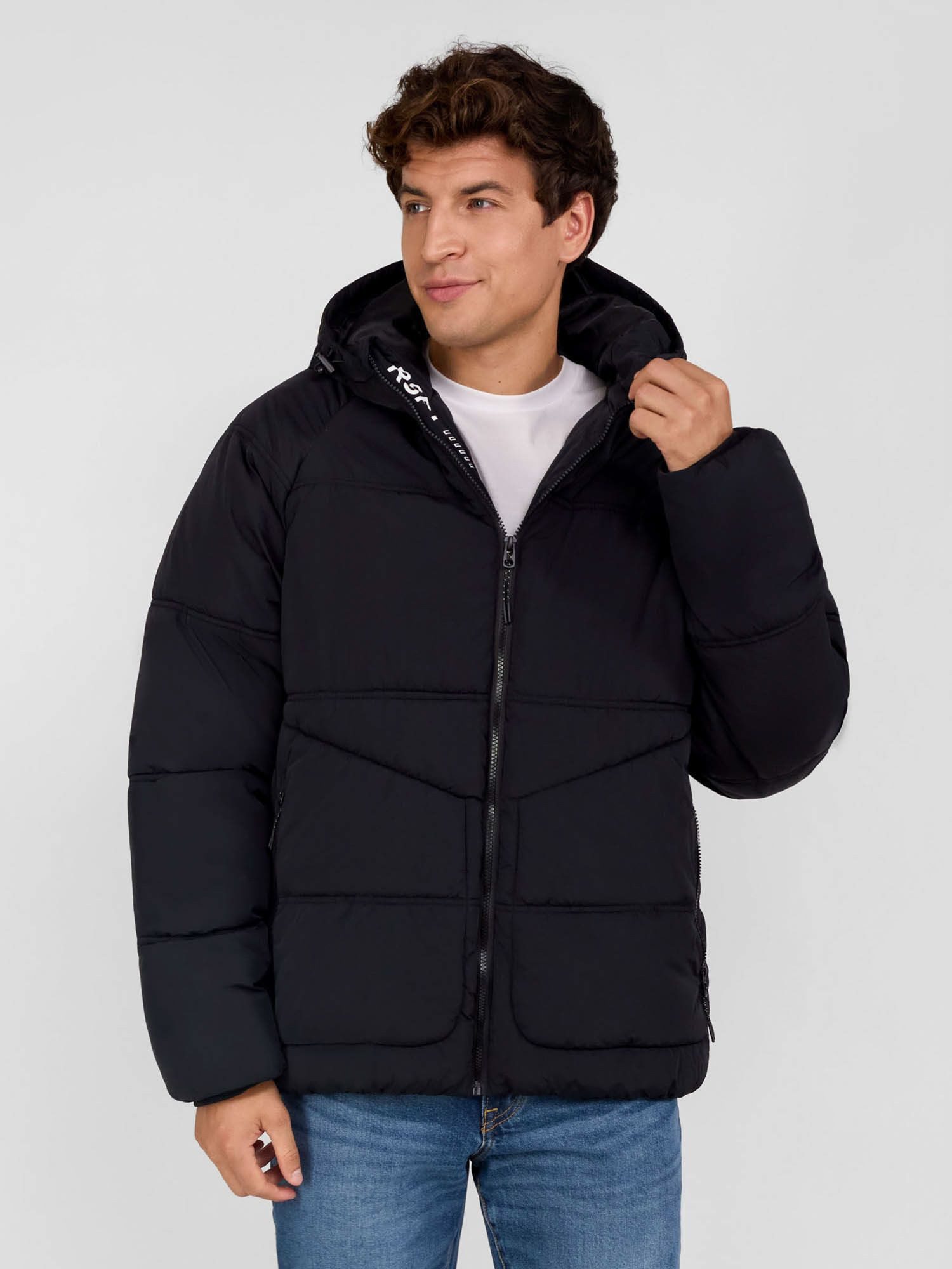Winterjacke Steppjacke mit Reißverschlusstaschen und Ärmelpatch  (XS-XXL)