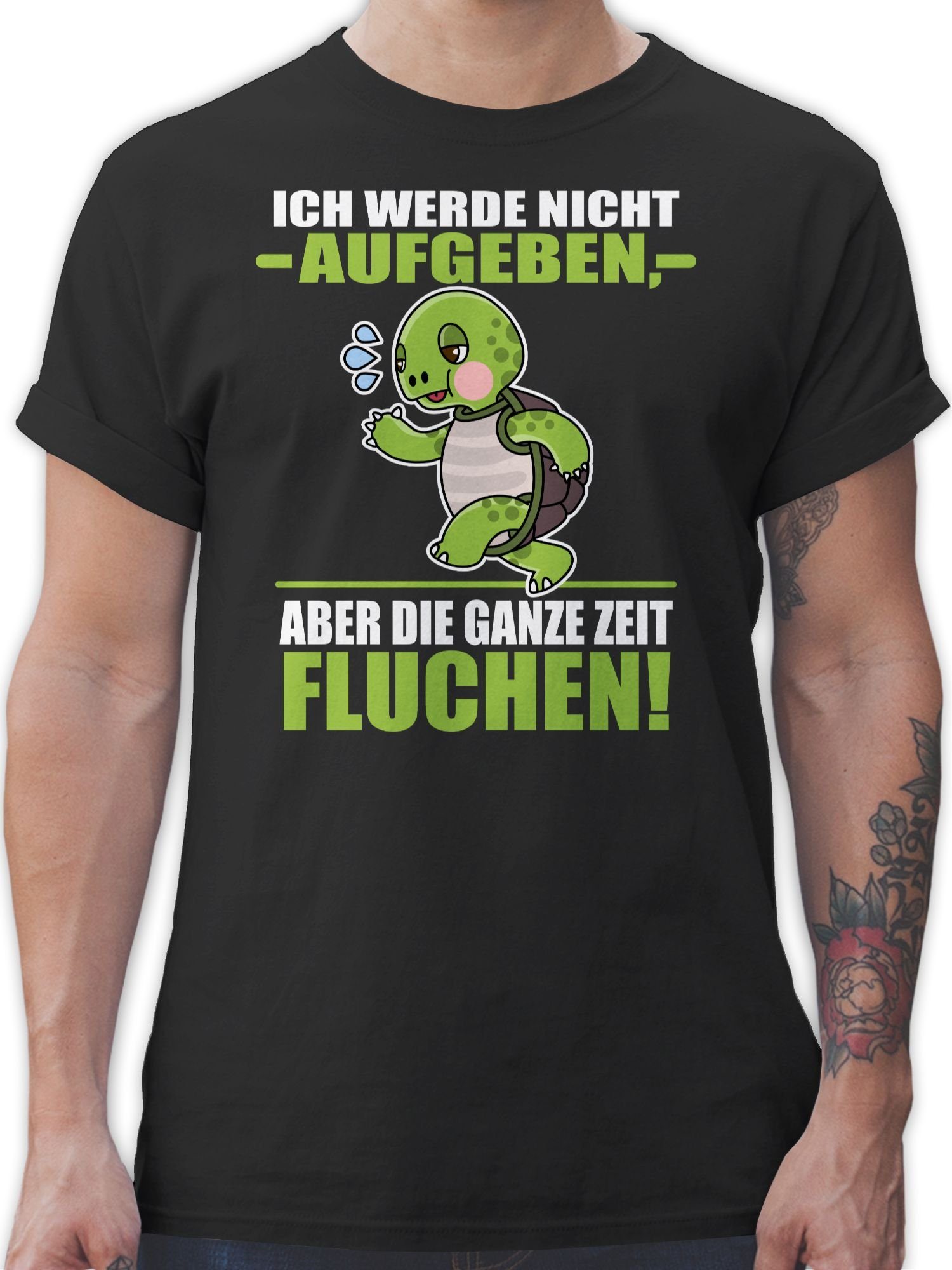 Shirtracer T-Shirt Ich werde nicht aufgeben aber die ganze Zeit fluchen! - weiß Sprüche Statement 01 Schwarz