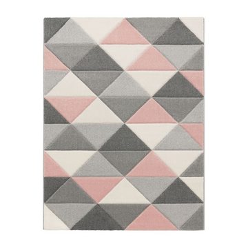 Teppich Kurzflor Teppich Pink Rosa Grau Wohnzimmer, TT Home, Läufer, Höhe: 16 mm