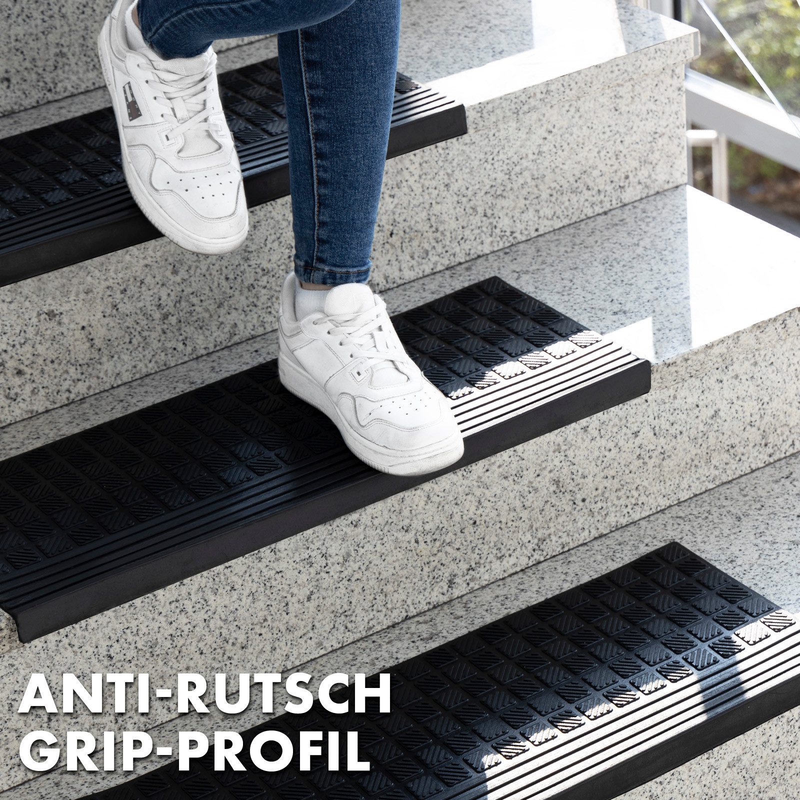Karat Stufenmatte Diamond, Treppenschutz, Stufenschutz, Schwarz, rechteckig, aus Gummi