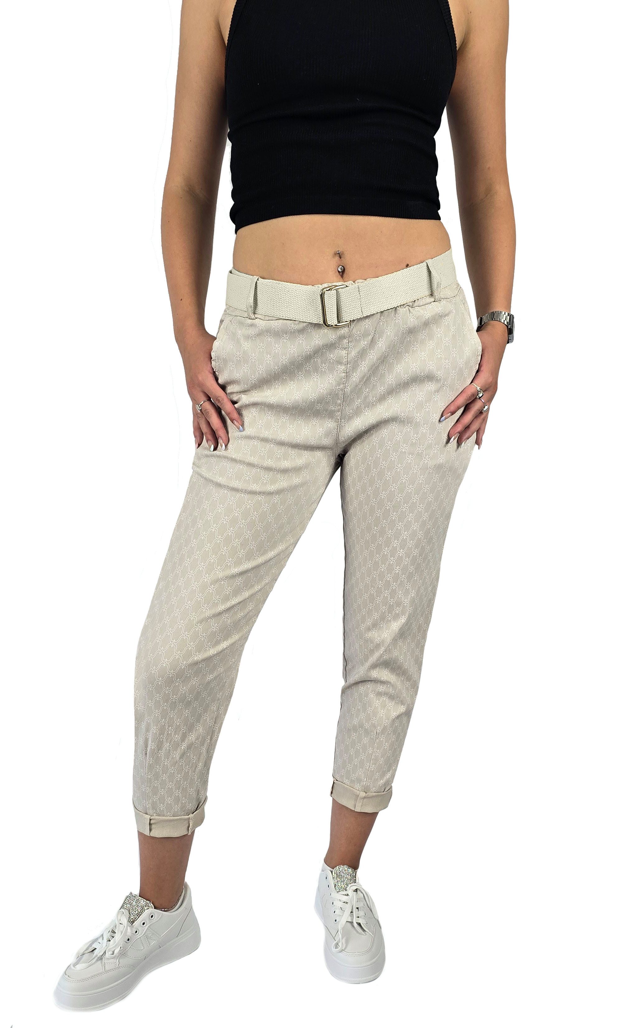 Sa-Lucca Jogger Pants Damen Jogpants mit Gürtel, Bequeme Stretch-Hose Beige 36-42