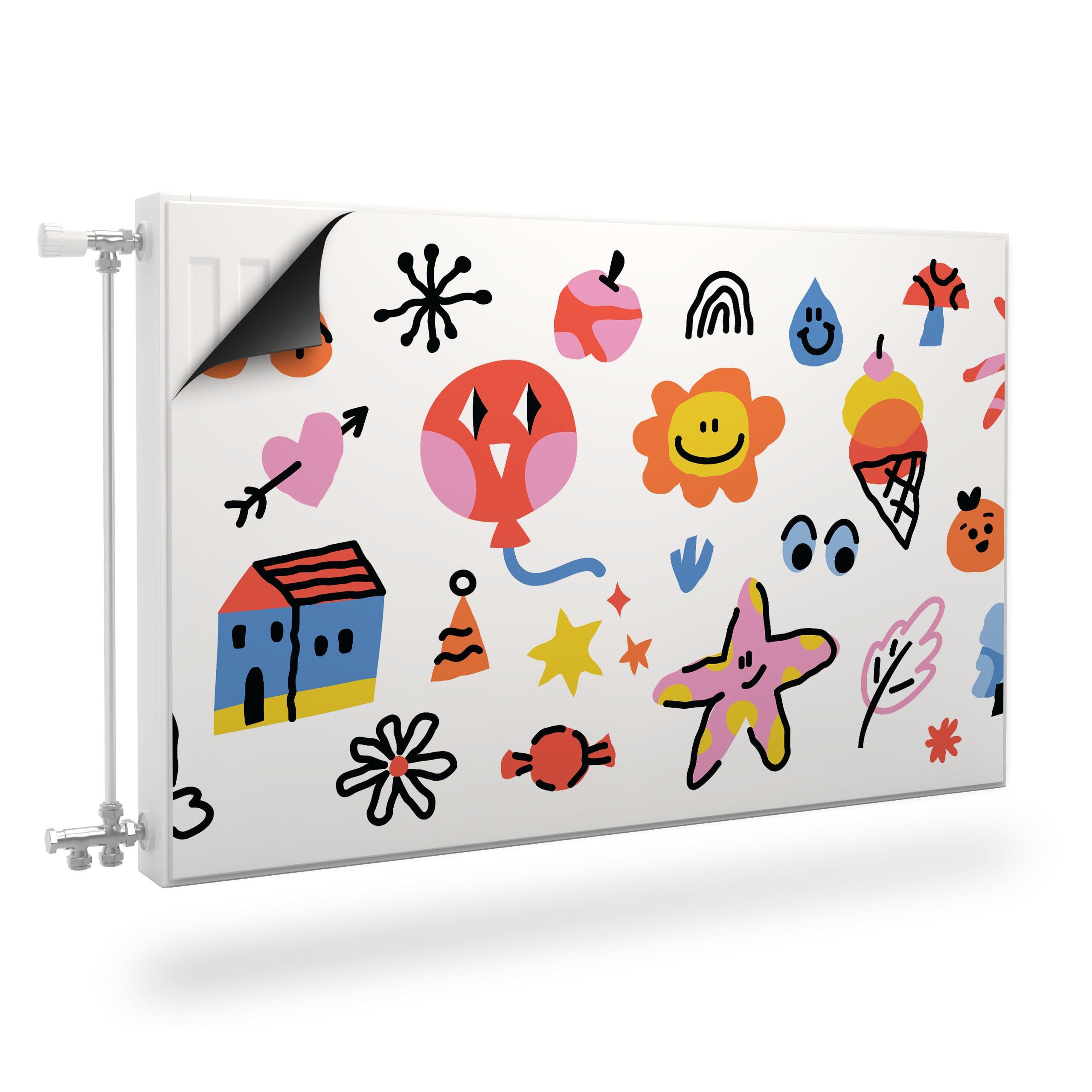 Muralo Magnetfolie Heizkörperverkleidung – Heizkörperabdeckung magnetisch Magnetmatte, Bunte Cartoon-Charaktere – Modell 32 – 80x60 cm, abwischbar