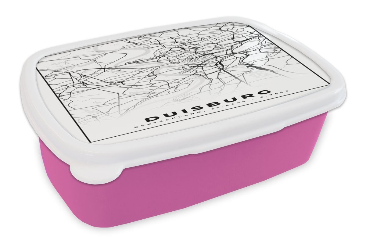 Snackbox, Lunchbox - rosa Brotdose Kinder, Karte - Stadtplan Kunststoff, Duisburg Brotbox Kunststoff (2-tlg), MuchoWow Erwachsene, für Mädchen, Wegbeschreibung, -
