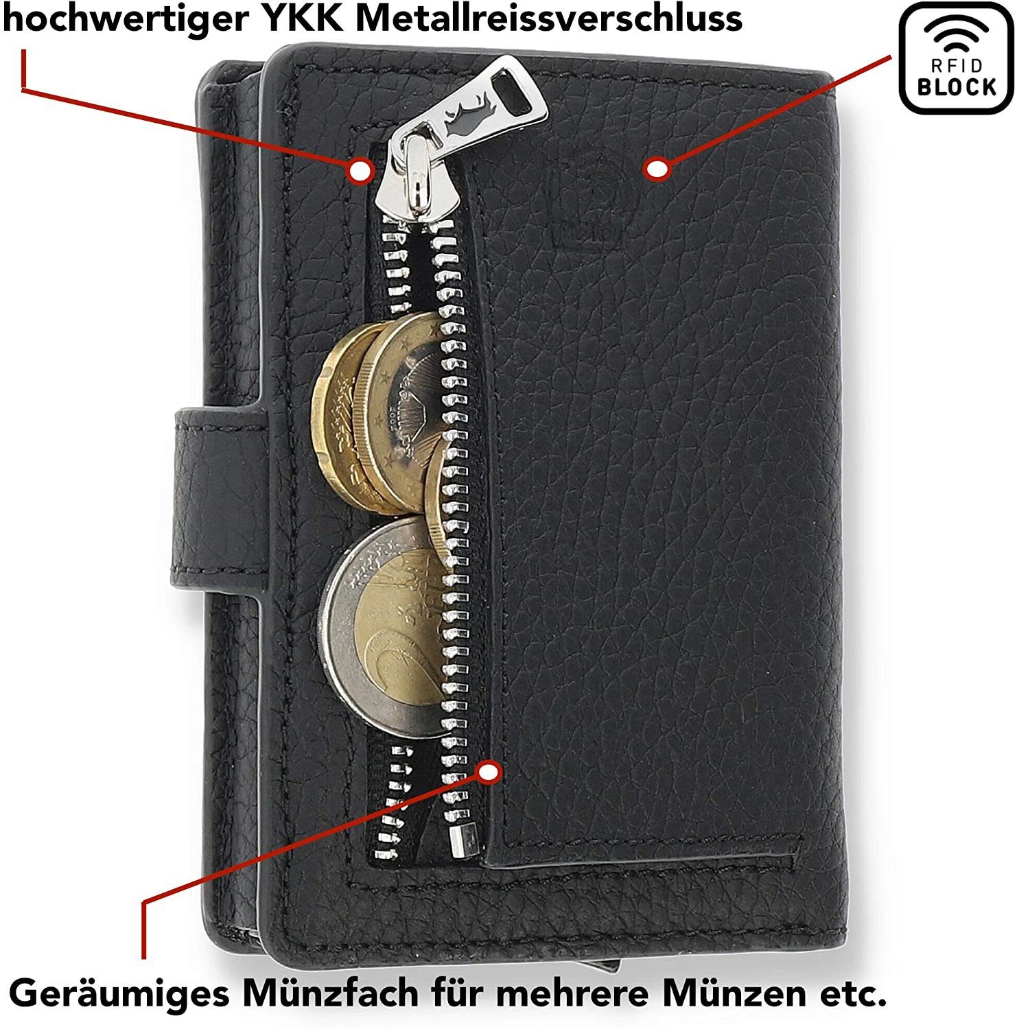 Solo Pelle Mini Geldbörse Q-Wallet Leder Geldbörse mit integriertem Kartenetui für 15 Karten, Echt Leder, Made in Europe, in elegantem Design mit RFID Schutz