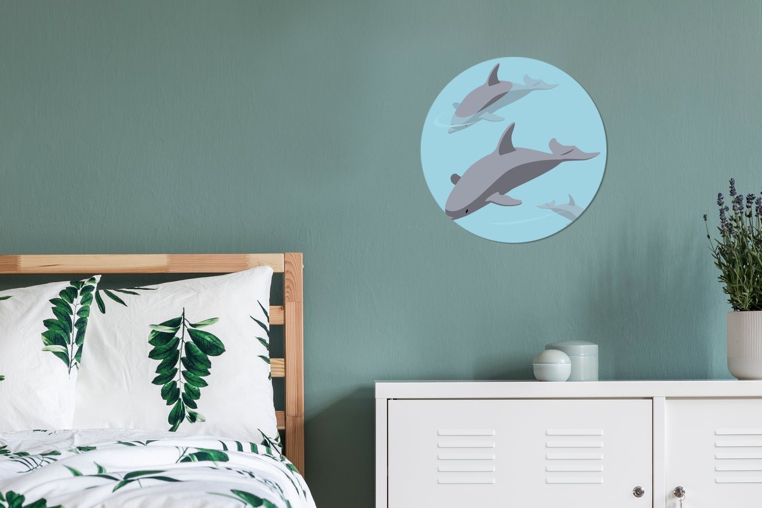 MuchoWow Wandsticker Delfine - Wasser Tapetenkreis Wohnzimmer Blau (1 St), für - Rund, Kinderzimmer, Tapetenaufkleber