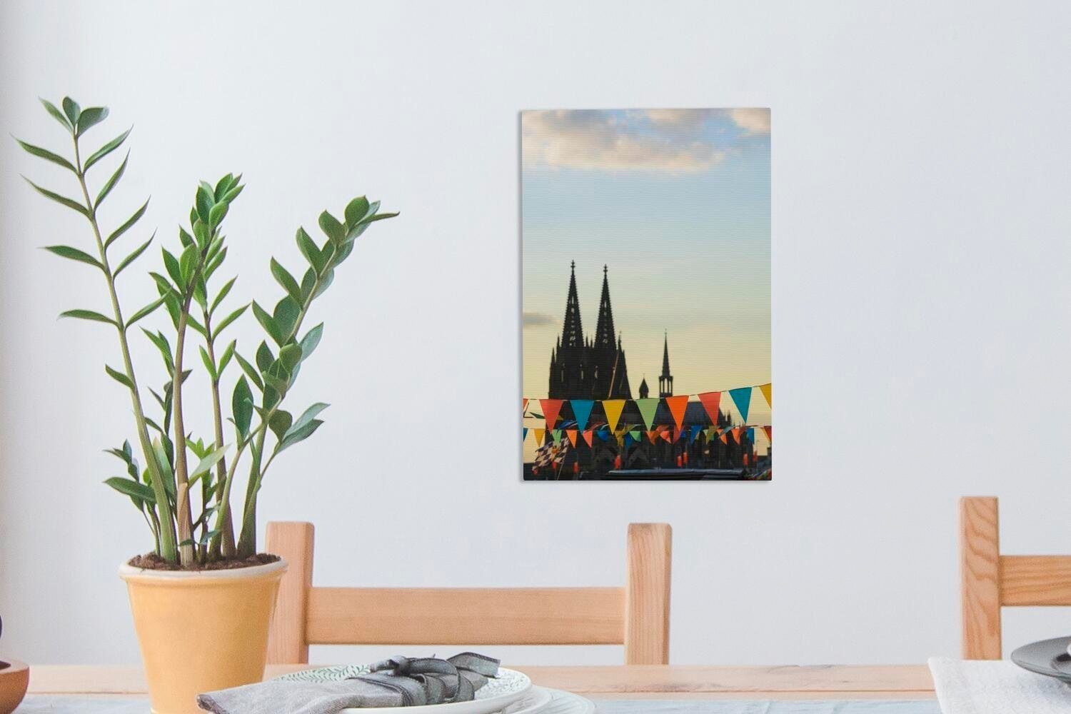 in Leinwandbild Fahnen St), vor inkl. Deutschland, dem Leinwandbild bespannt cm 20x30 Kölner Dom OneMillionCanvasses® (1 Gemälde, fertig Zackenaufhänger,