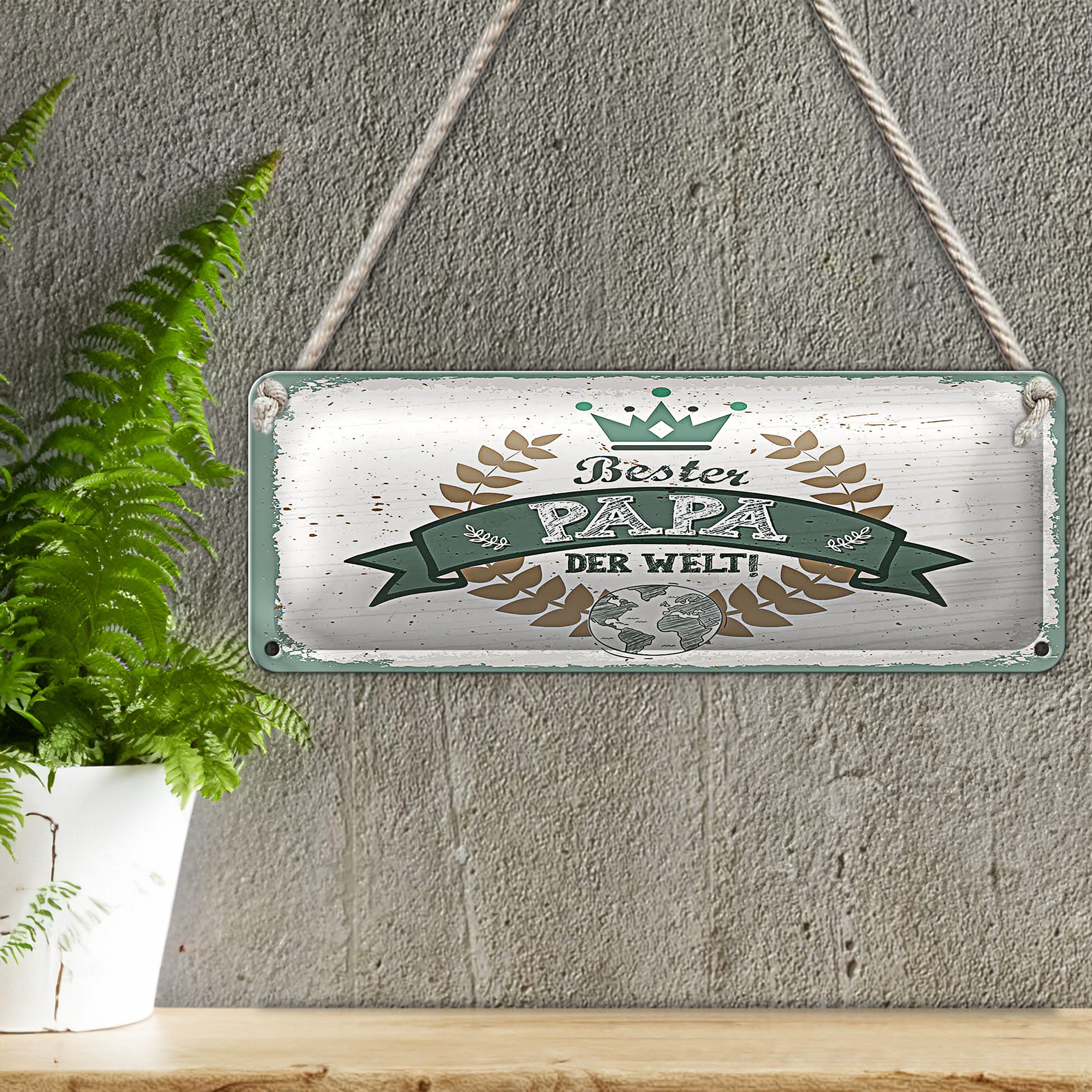 Roomando Metallschild Blechschild Spruch Bester Papa der Welt 27x10cm Dekoration