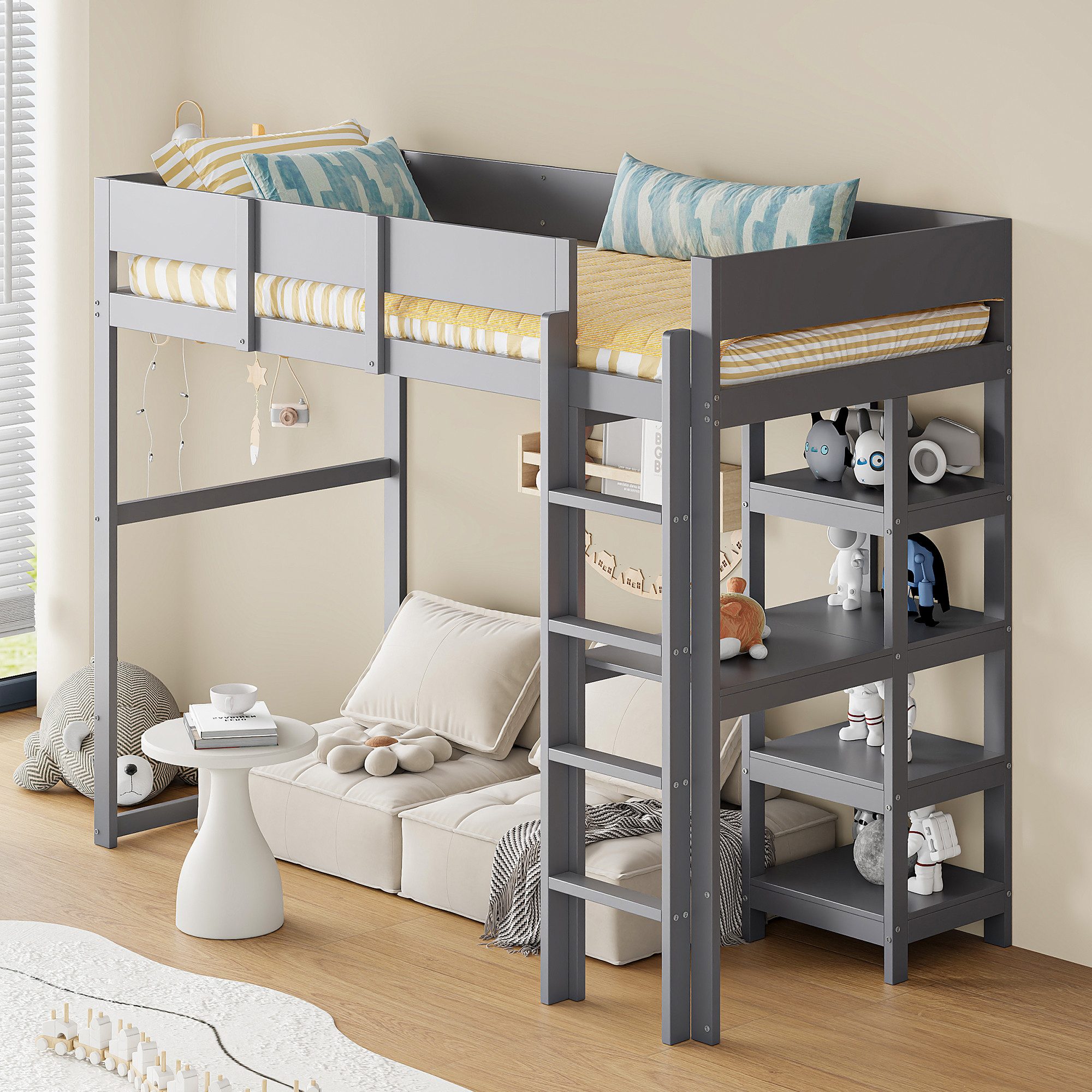 Flieks Hochbett Massivholz Kinderbett 90x200cm mit günstig online kaufen