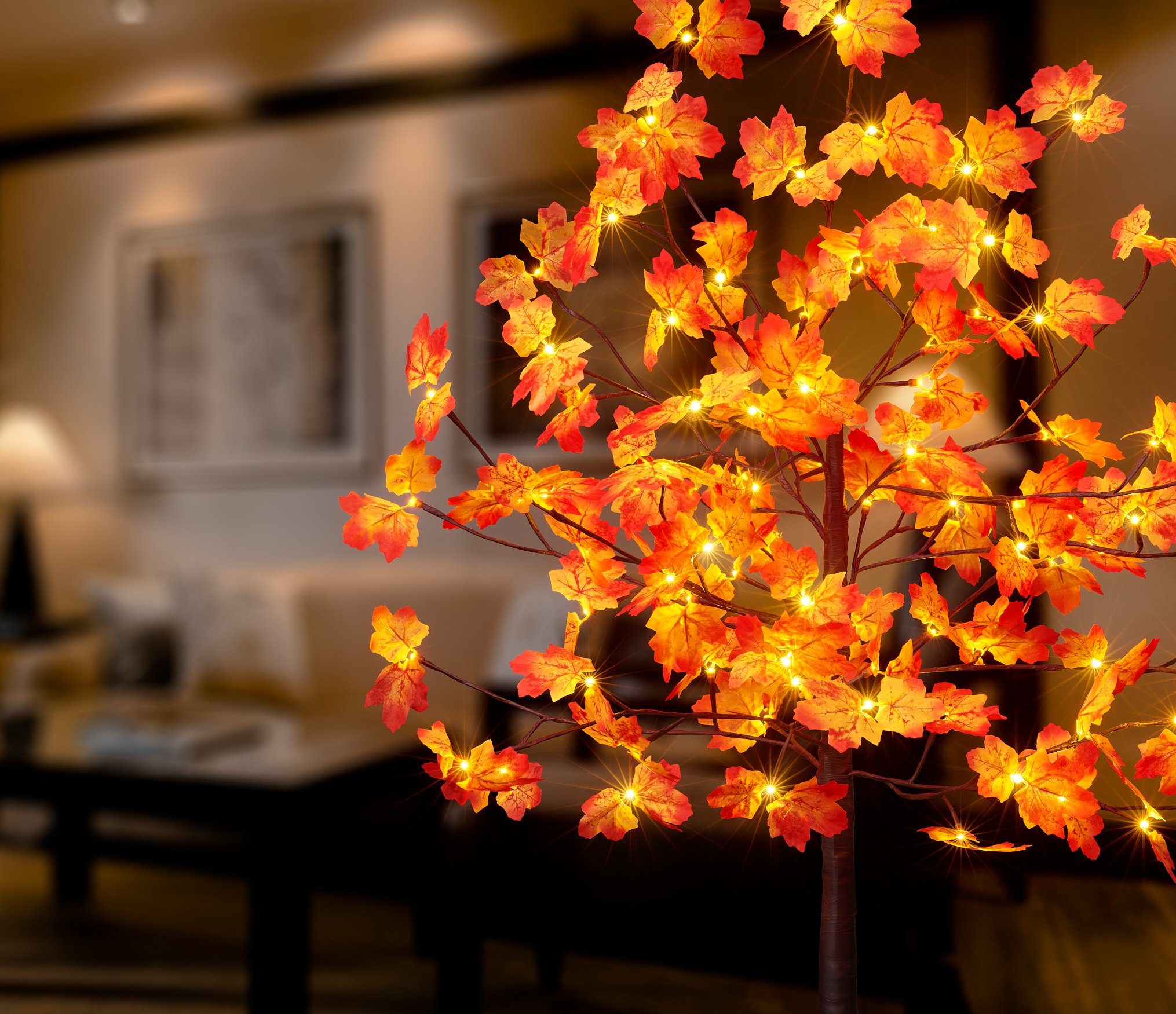 fest Warmweiß, BONETTI LED Weihnachtsdeko, Ahornblättern Deko-Herbstbaum Beleuchteter LED Baum integriert, mit