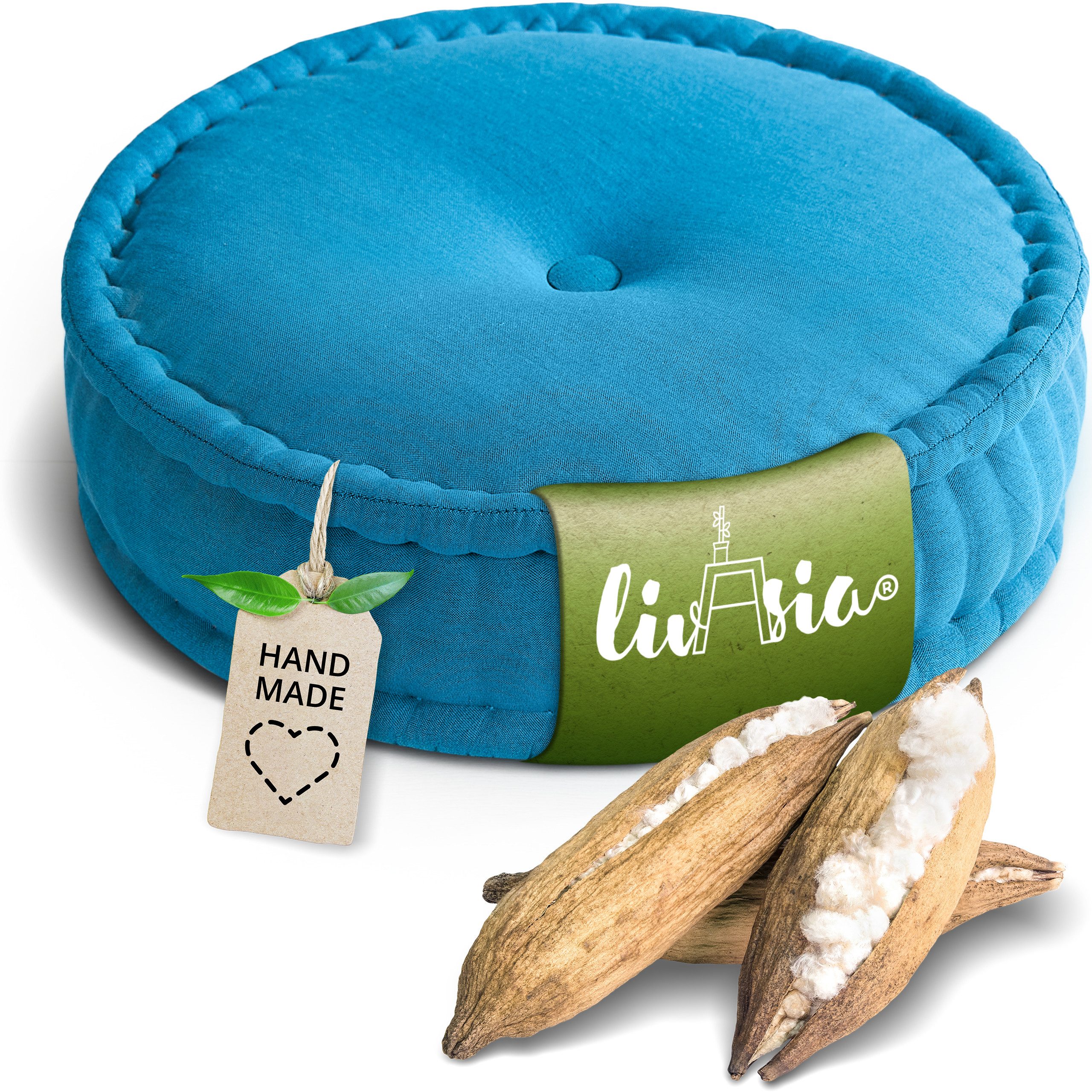 livasia Meditationskissen Zafukissen groß (Basic) vegan und handgefertigt, 46x14cm, Kapok