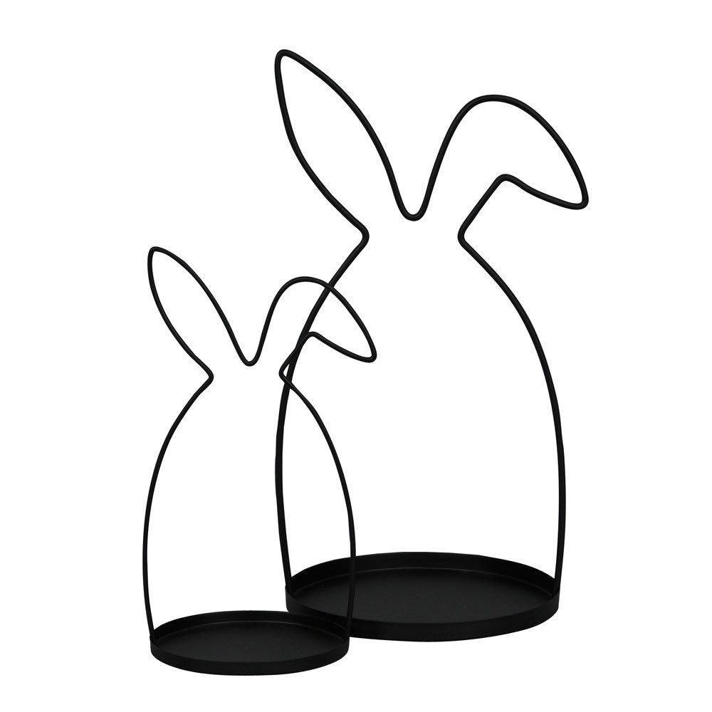 Posiwio Dekoobjekt 2tlg. Dekoteller HASE schwarz aus Metall Tablett mit Hasensilhouette O