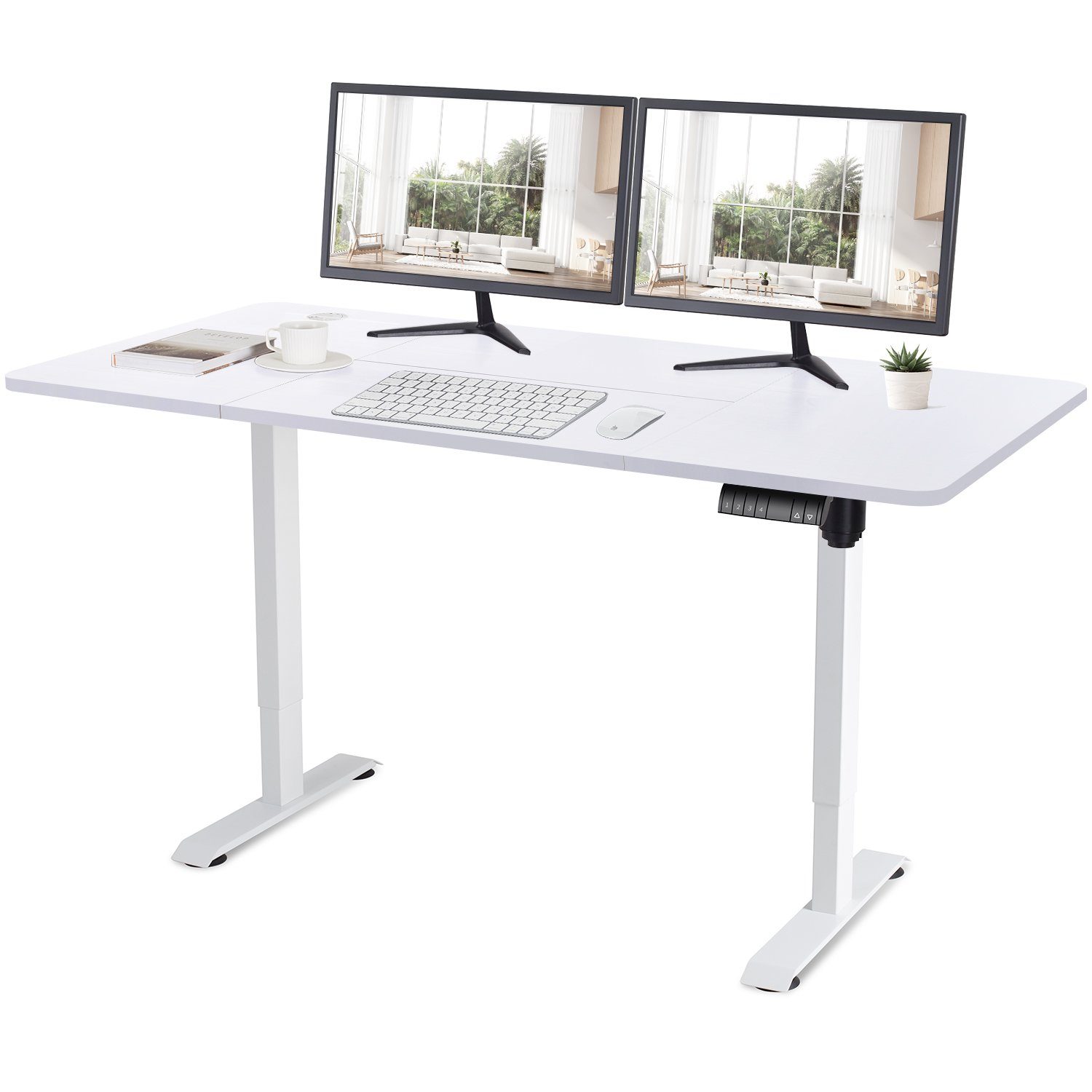 HOMALL Arbeitstisch 160/180 x 80 cm Höhenverstellbarer Schreibtisch Weiß | Weiß