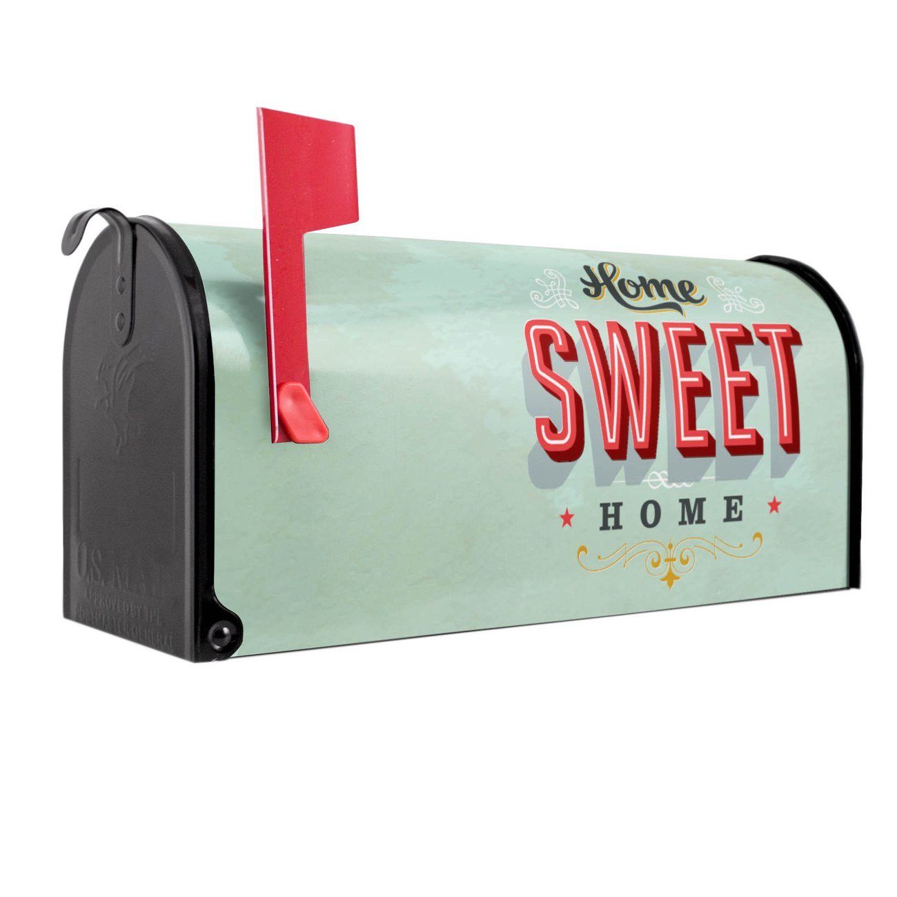banjado Amerikanischer Briefkasten Mailbox Home Sweet Home (Amerikanischer Briefkasten, original aus Mississippi USA), 22 x 17 x 51 cm schwarz | Briefkästen