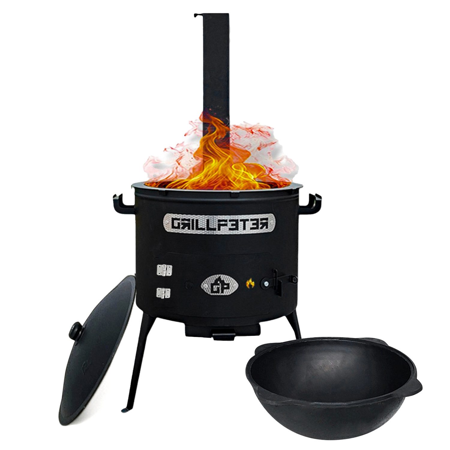 Grillpeter Holzkohlegrill Utschak Asamat mit Kazan aus Gusseisen 12L