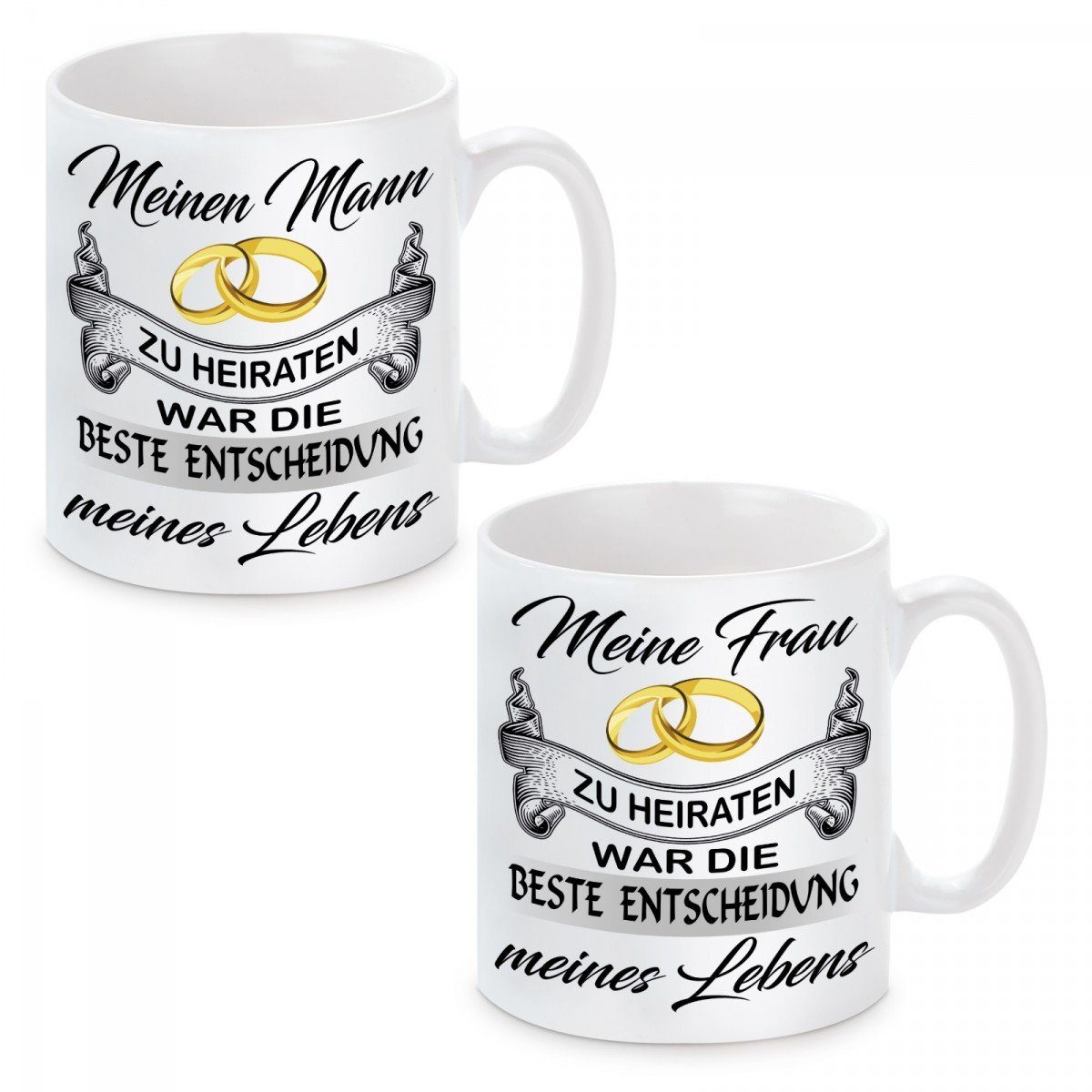 Tasse Kaffeebecher 2er Set mit Motiv Meine Frau-Meinen Mann zu heiraten