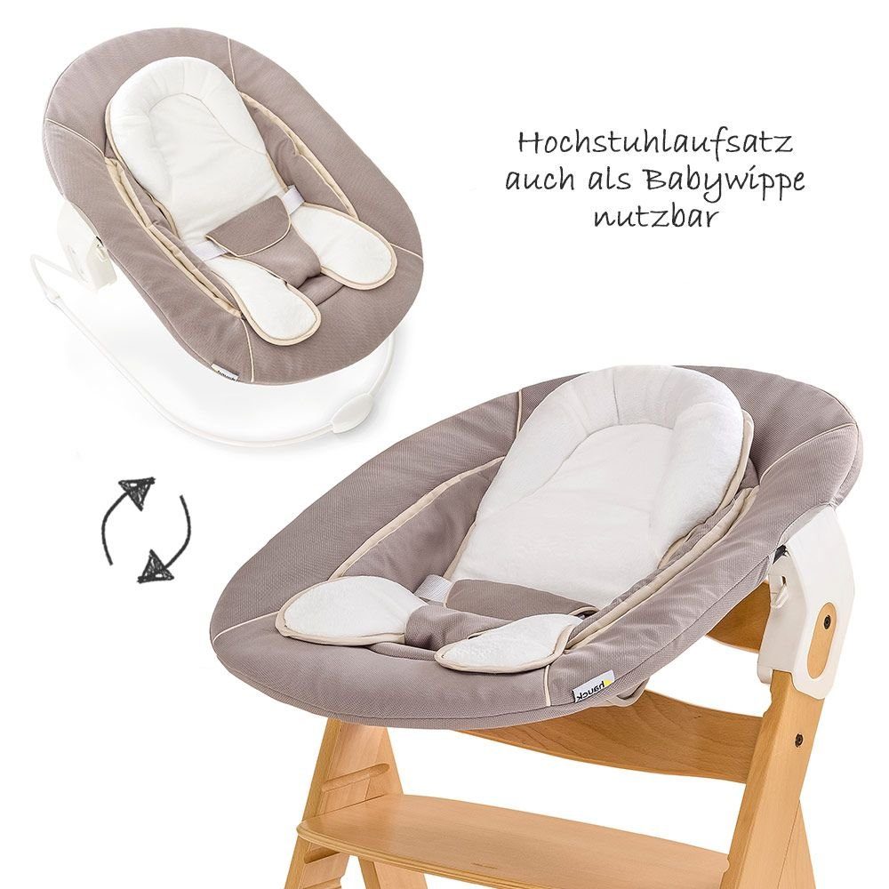 Hauck Hochstuhl Alpha Plus Geburt Neugeborene Holz Babystuhl Aufsatz Natur inkl. Set Sitzauflage für St), & ab 4 (Set, Newborn