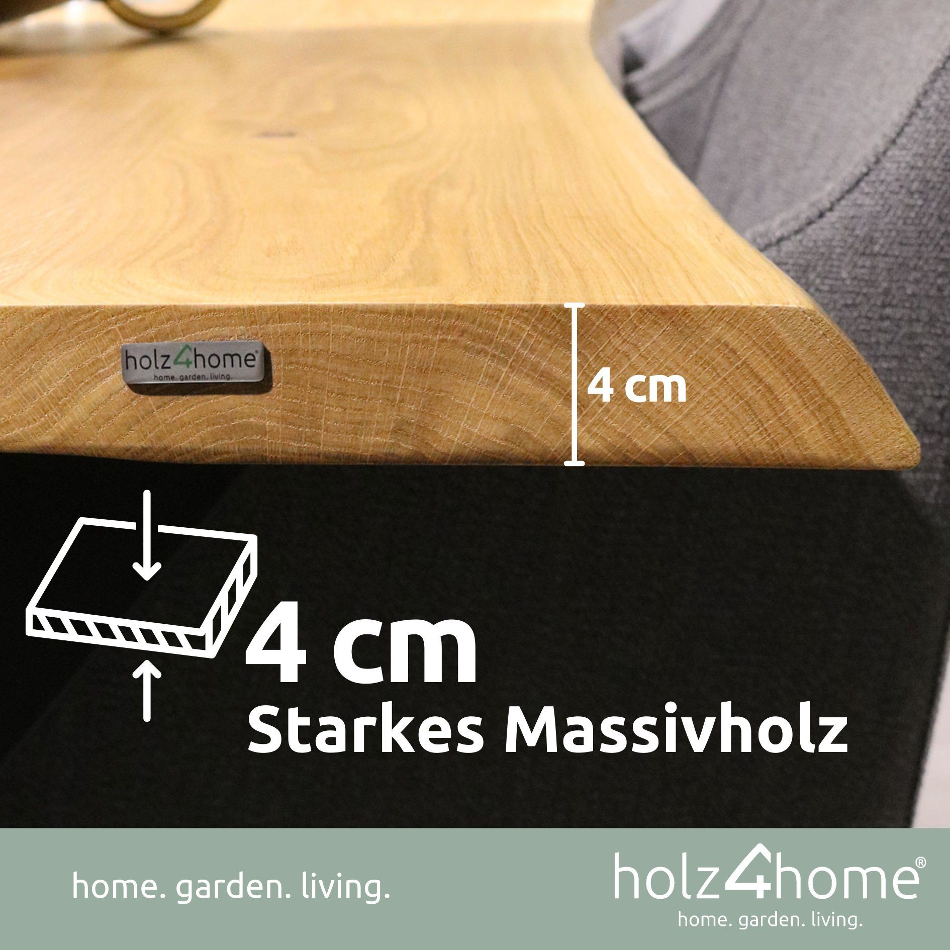 holz4home Esstischplatte Tischplatte Baumkante mit massiver aus 260cm 100cm x Eiche
