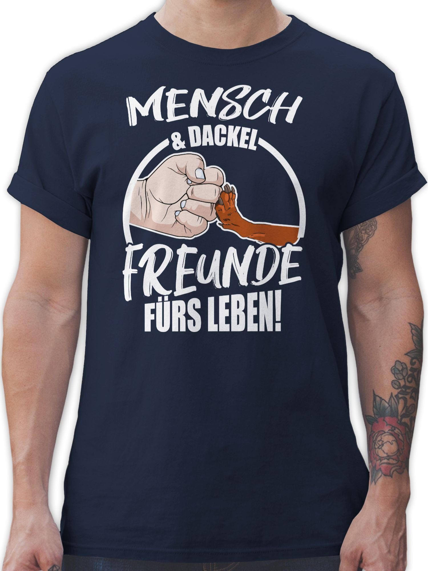 Freunde fürs 1 Dackel & T-Shirt Navy Leben für Mensch Hundebesitzer Geschenk Blau Shirtracer