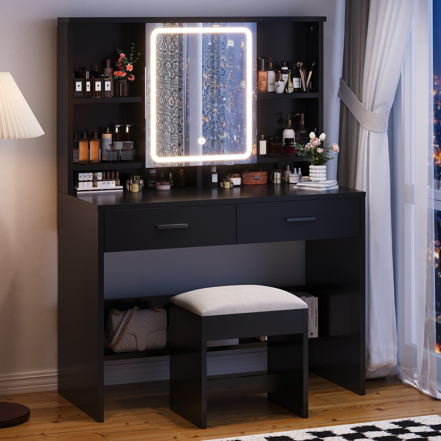 HOMALL Schminktisch Schminktisch mit Spiegel und LED 2 Schubladen und 6 Abl günstig online kaufen