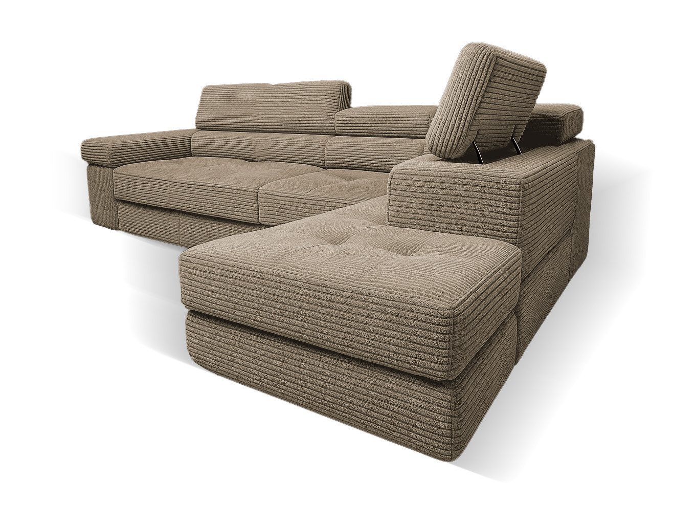 Goldstoff Ecksofa mit Schlaffunktion, Cord Couch für Wohnzimmer - Cord Ecksofa, Cord Sofa VOYAGE 2 Teile, Großer Bettkasten