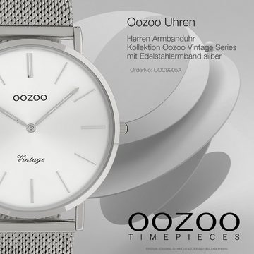 OOZOO Quarzuhr Oozoo Herren Armbanduhr silber Analog, (Analoguhr), Herrenuhr rund, groß (ca. 40mm) Edelstahlarmband, Fashion-Style