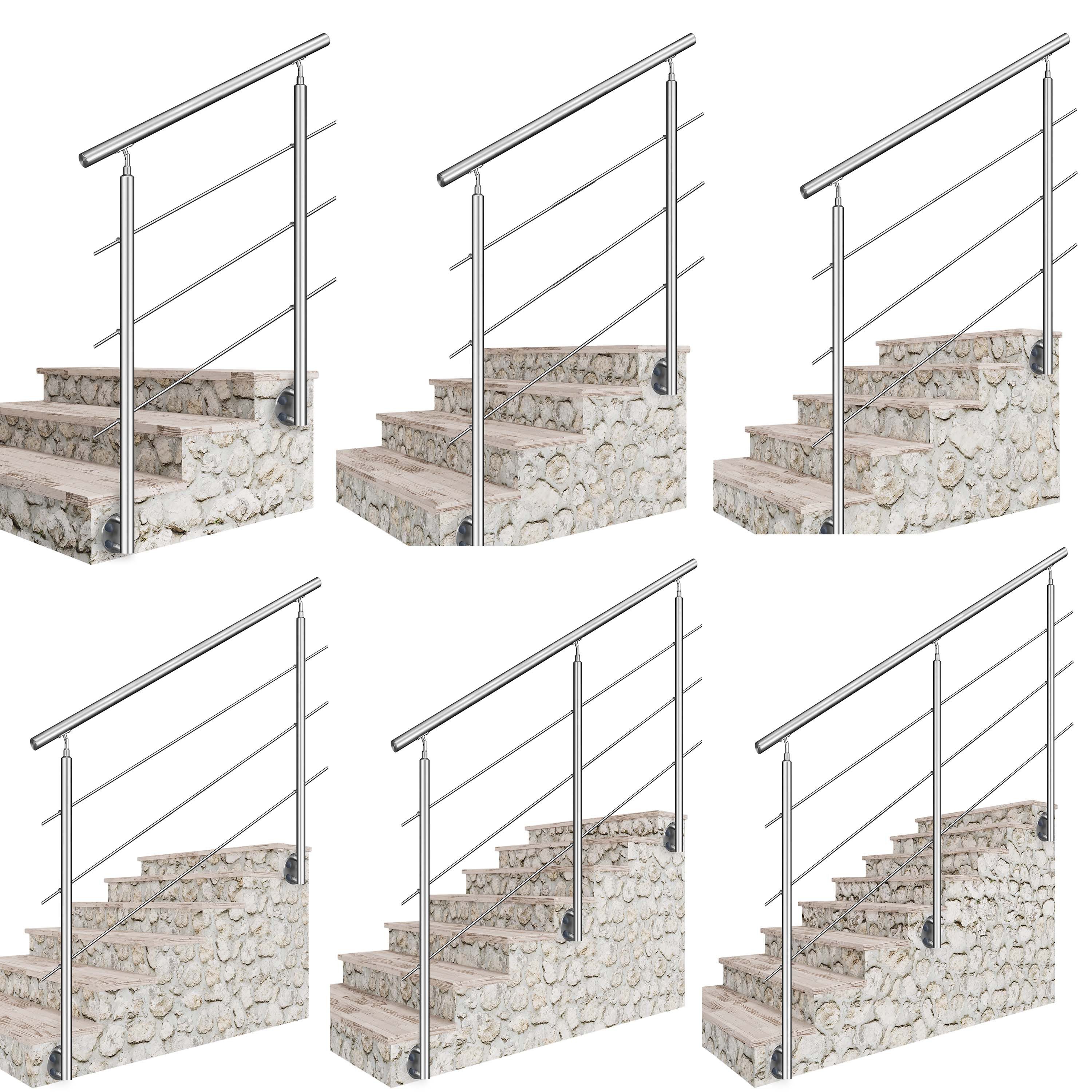 duschspa Treppengeländer Edelstahl Geländer Set (seitl. Montage) mit 3/5 Querstäbe, Innen/Außen, 240 cm Länge, 3-tlg., L 100-240cm, 304-Edelstahl, Winkelverstellbar, Rostfrei & Wetterfest