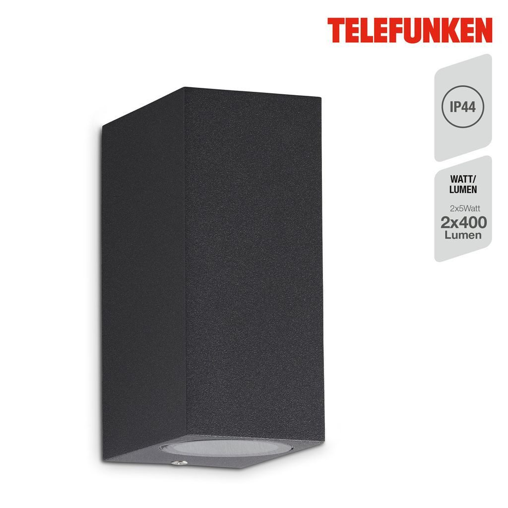 Telefunken Wandleuchte 307005TF, LED wechselbar, 2700K - Extra-Warmweiß, Außenleuchte IP44 4000K 800lm 10W 15,1x6,7x9,2cm