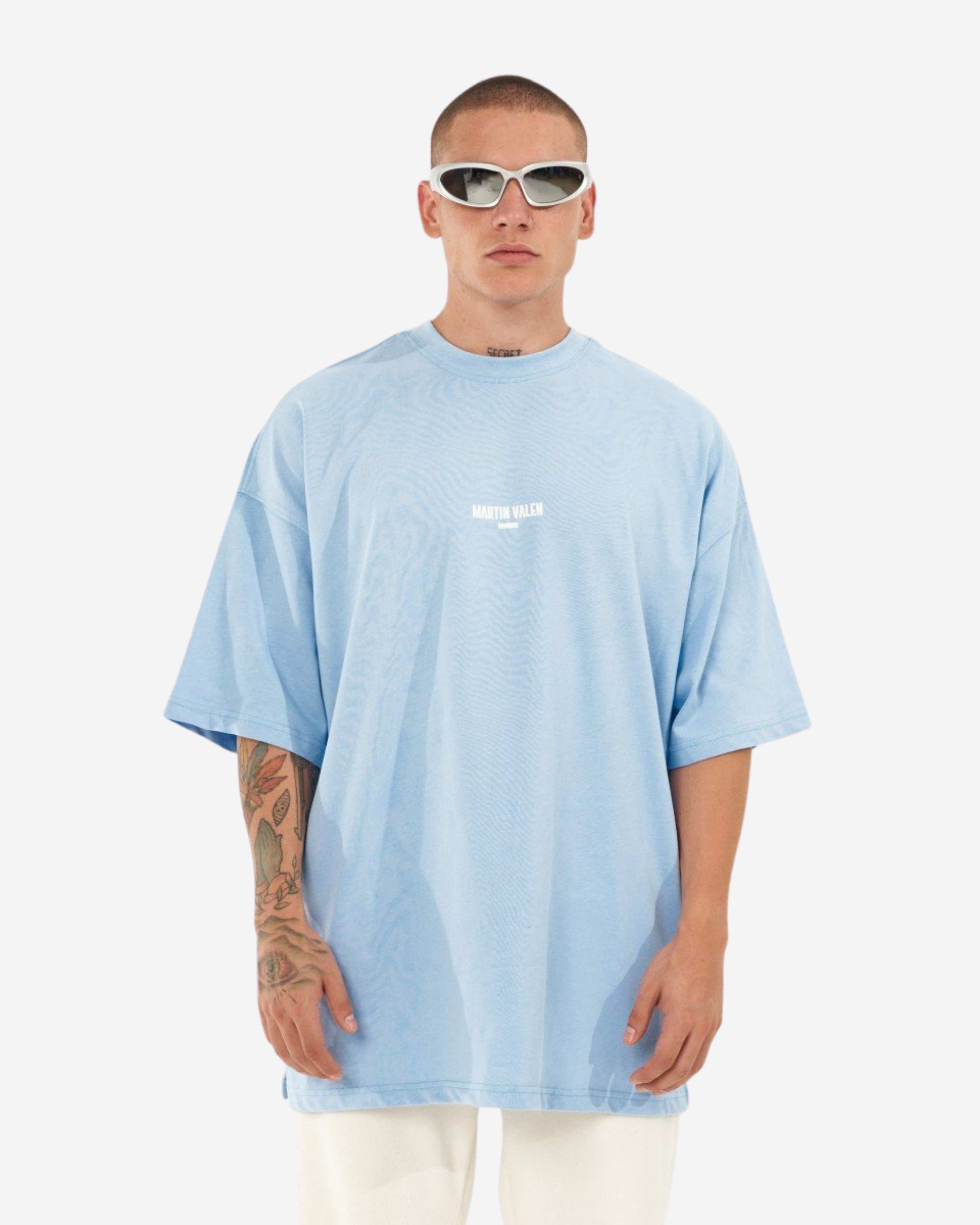 Martin Valen T-Shirt Blaues Designer-Print Oversize-T-Shirt