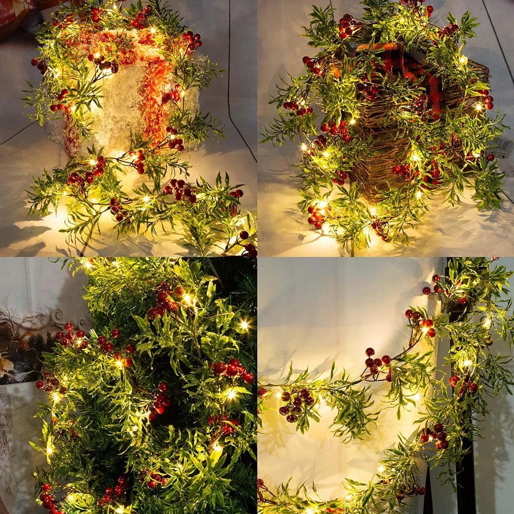 Sunicol LED-Lichterkette 1.8M Weihnachtslichter, Lichtervorhang, Beere Außen Hochzeit Innen Innen Girlande, rote Fensterbeleuchtung Deko, Weihnachtsbaum, Party Verschneite Blätter, für