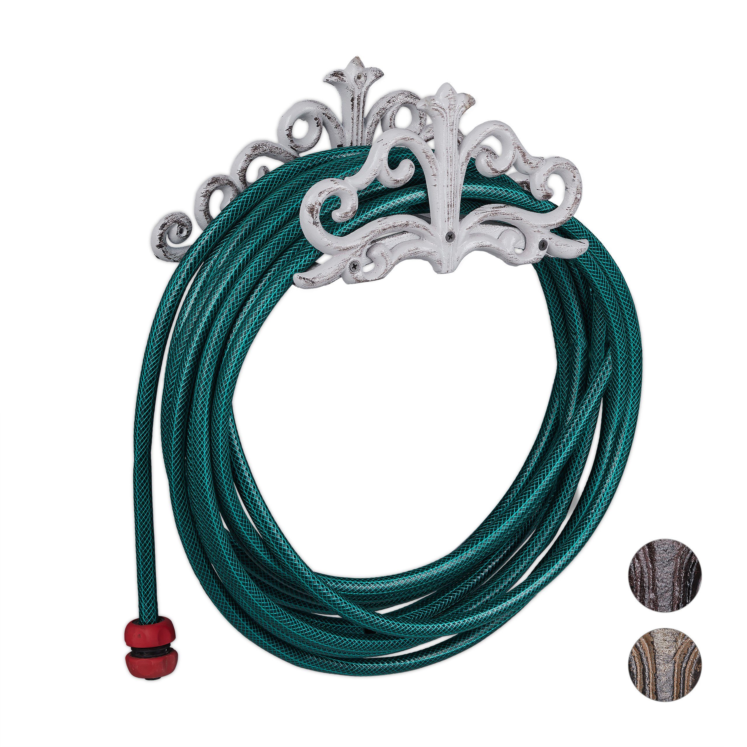 relaxdays Schlauchhalterung Wand Schlauchhalter aus Gusseisen, (weiß)