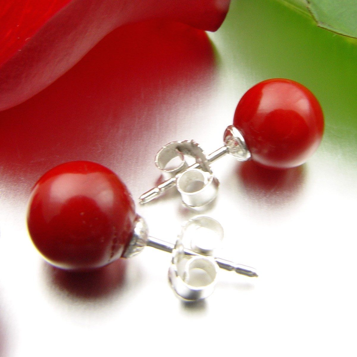 Schmuck Krone Paar Ohrstecker Ohrstecker aus Koralle & 925er Silber, Silber günstig online kaufen